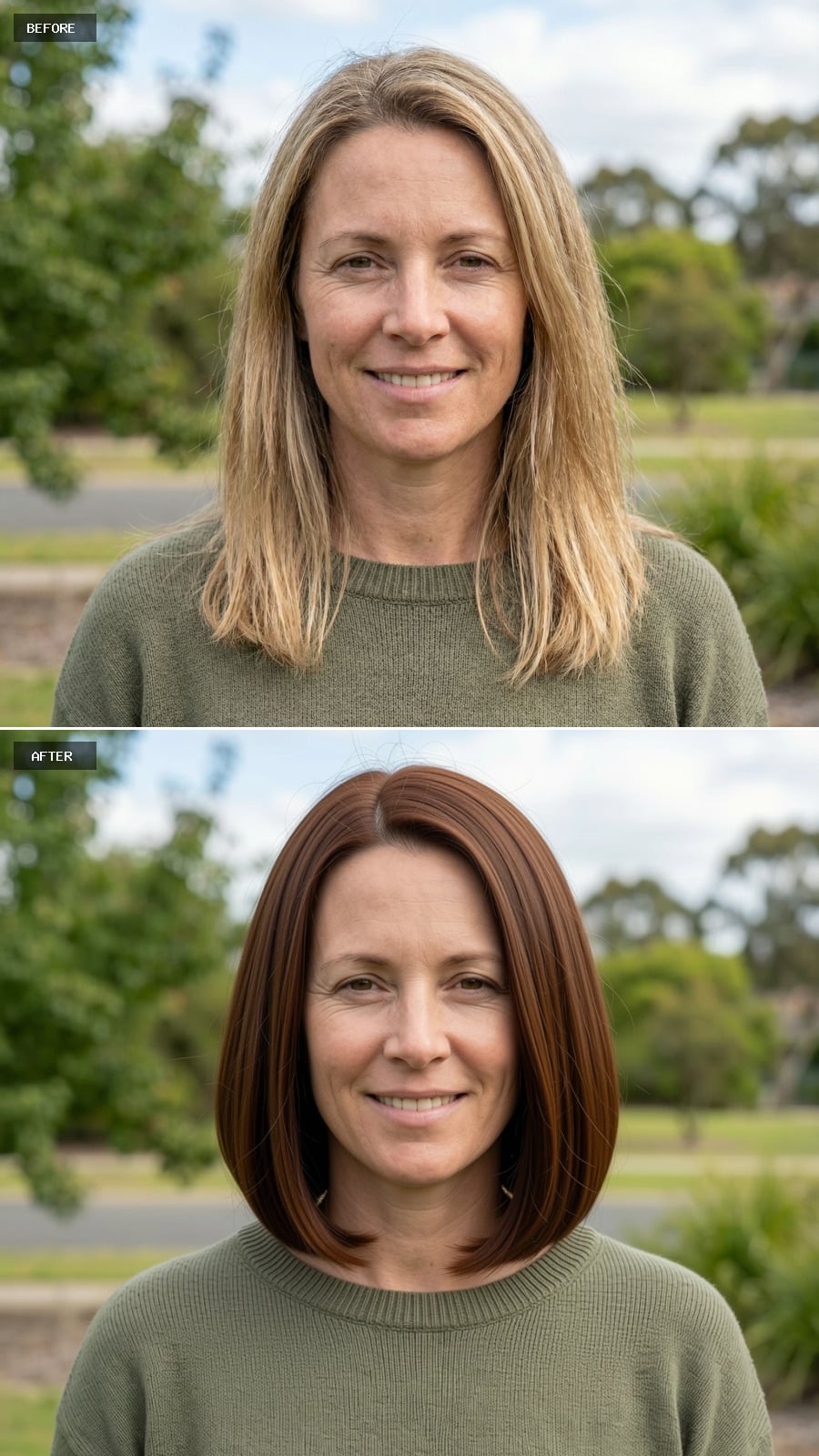 Classic Shoulder-length Bob In Chestnut Brown, Slight Bend At The Ends, Timeless Style