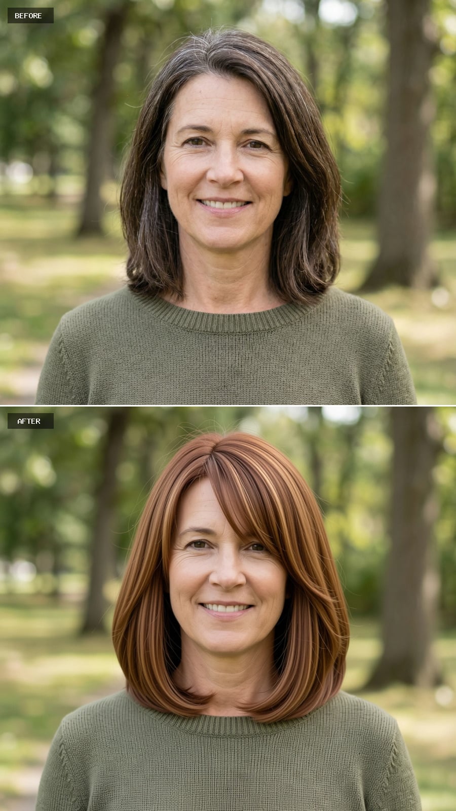 Soft Shoulder-length Lob In Warm Chestnut Brown With Subtle Face-framing Layers And A Smooth, Polished Finish