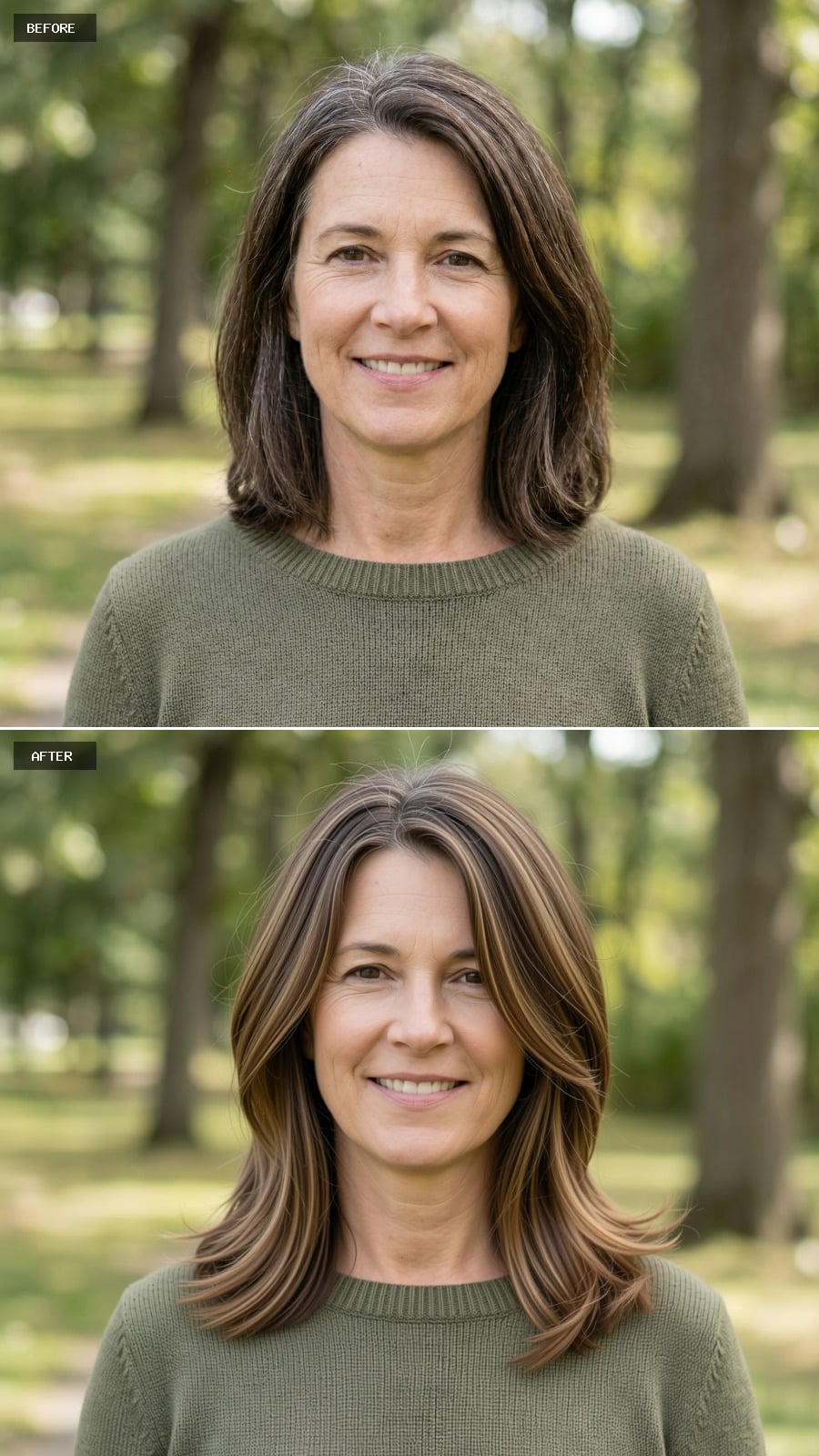 Shoulder-length Layered Cut In Natural Brunette With Light Movement And A Center Part