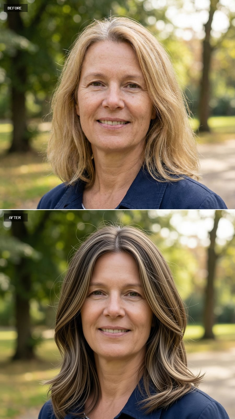 Shoulder-length Layered Cut In Natural Dark Blonde With Light Movement And A Center Part