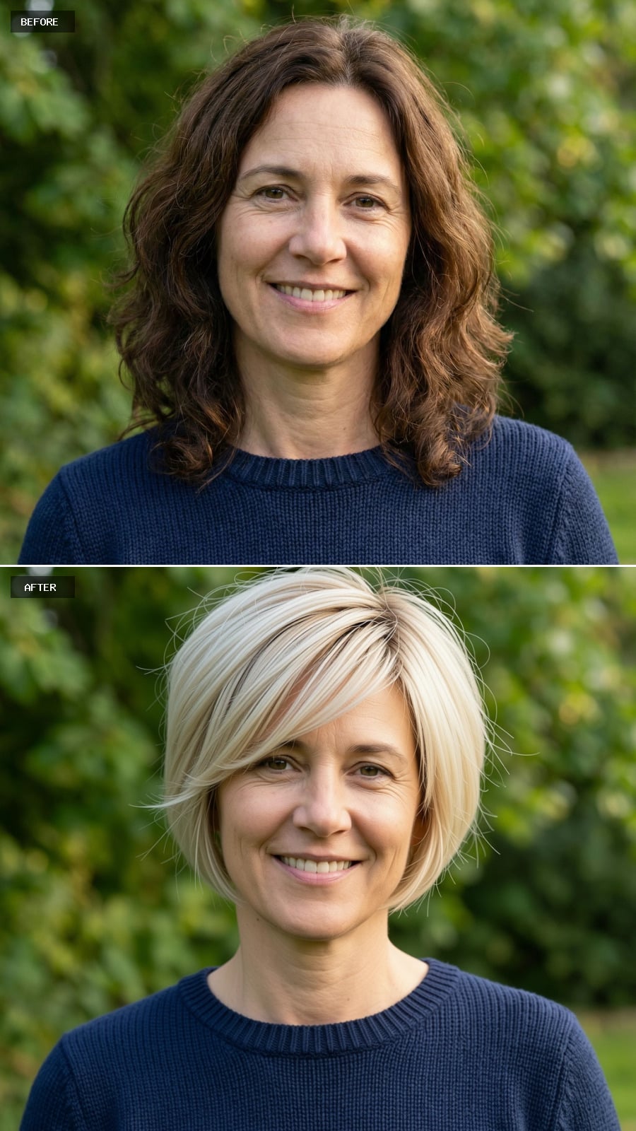 Short Blonde Pixie With Longer Crown Layers And Tapered Sides, Airy Texture And Movement, Fresh And Flattering On A 49-year-old Woman Smiling Outdoors
