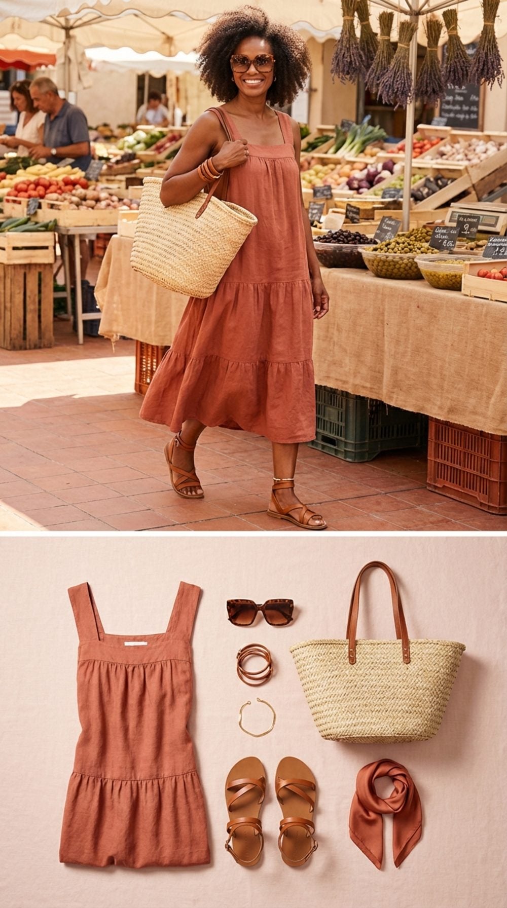 Warm Terracotta Linen and Cognac Leather at the Côte d'Azur Market