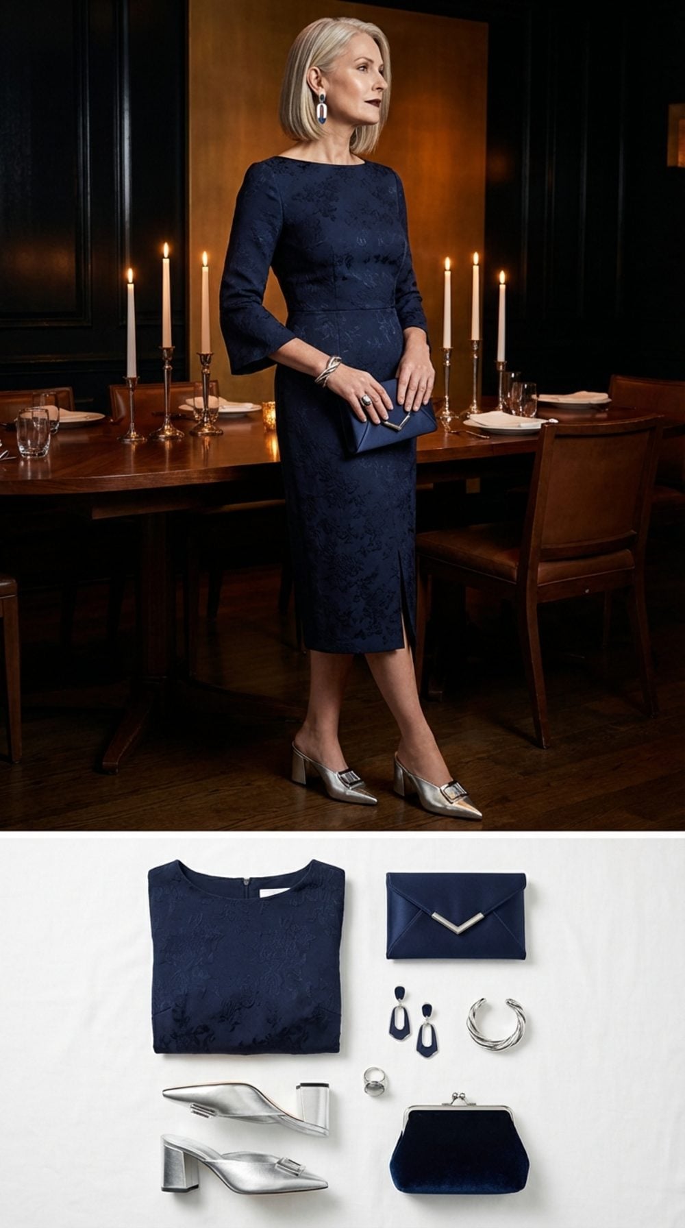 Ink Navy Jacquard and Sculptural Silver for the Evening Dinner Party