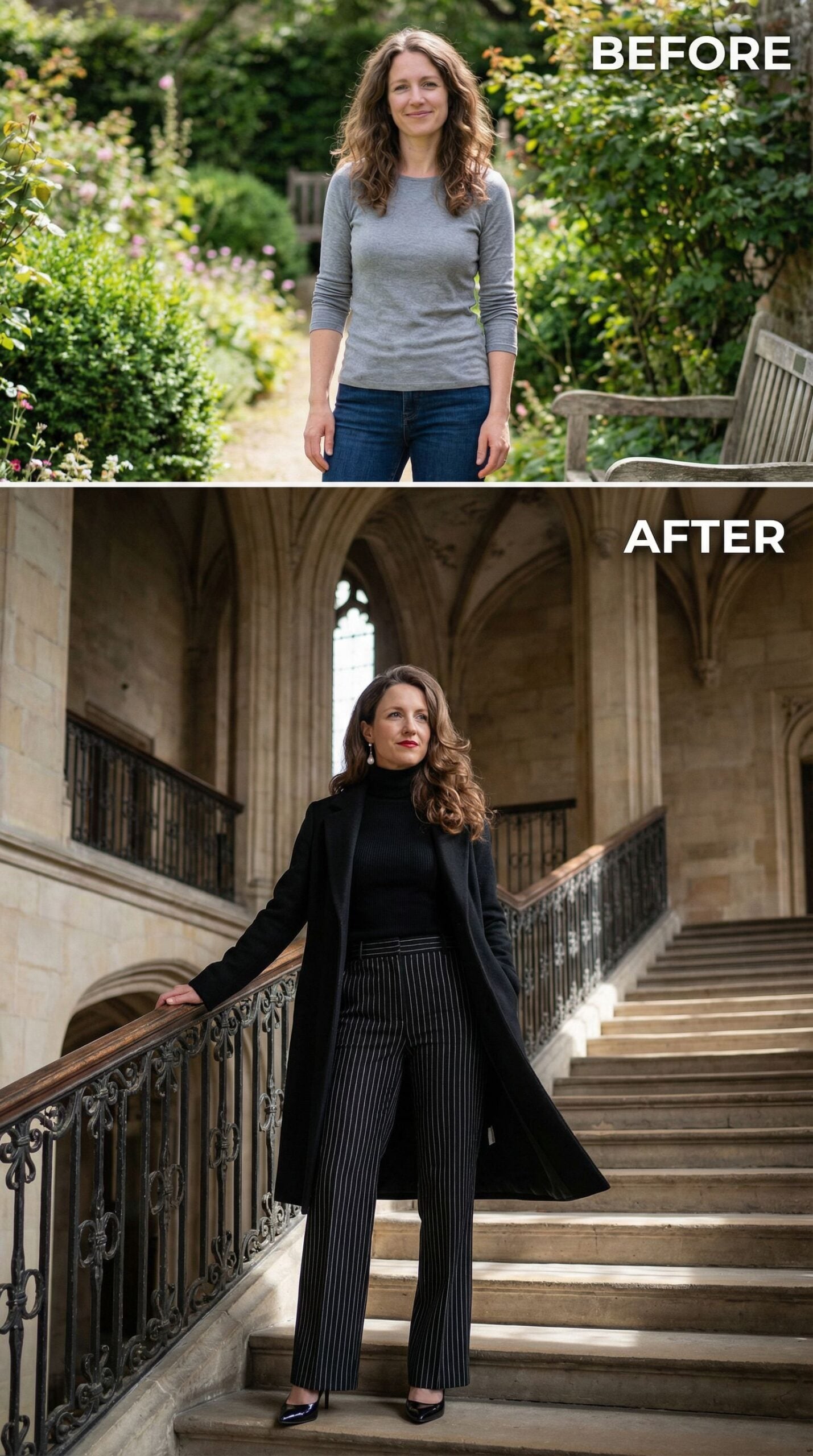 From Garden Casual to Architectural Power in Black and Pinstripes