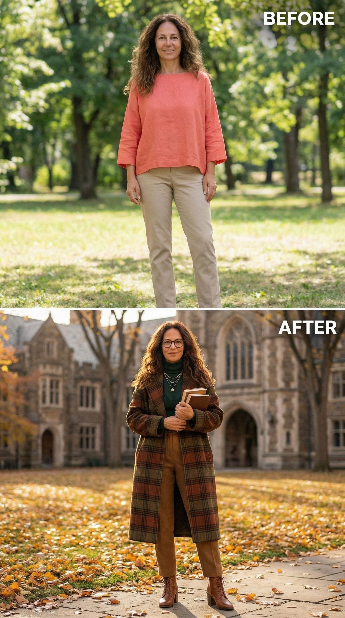 From Park Casual to Campus Icon in Plaid and Books