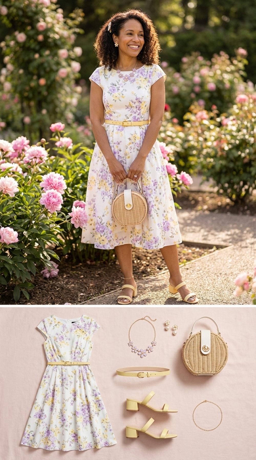 Lilac and Butter Yellow Floral Midi for the Spring Lunch in the Garden