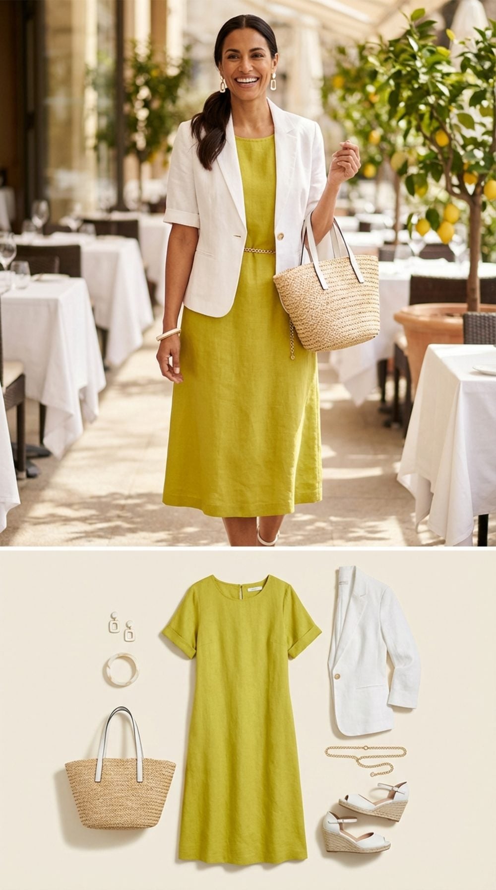 Chartreuse Linen Column Midi for the Outdoor Brunch Table