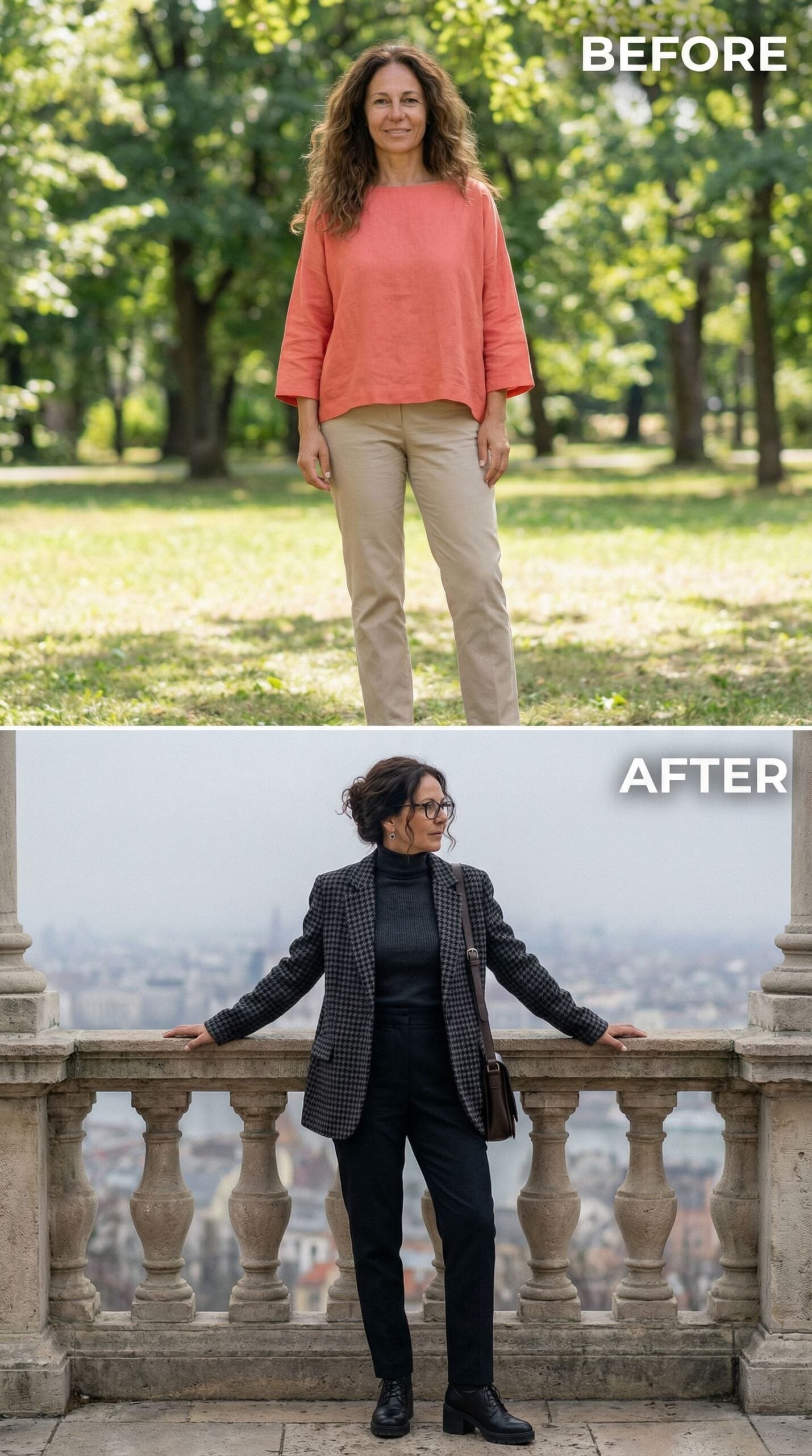 From Park Stroll to Parisian Balcony in Houndstooth and Spectacles