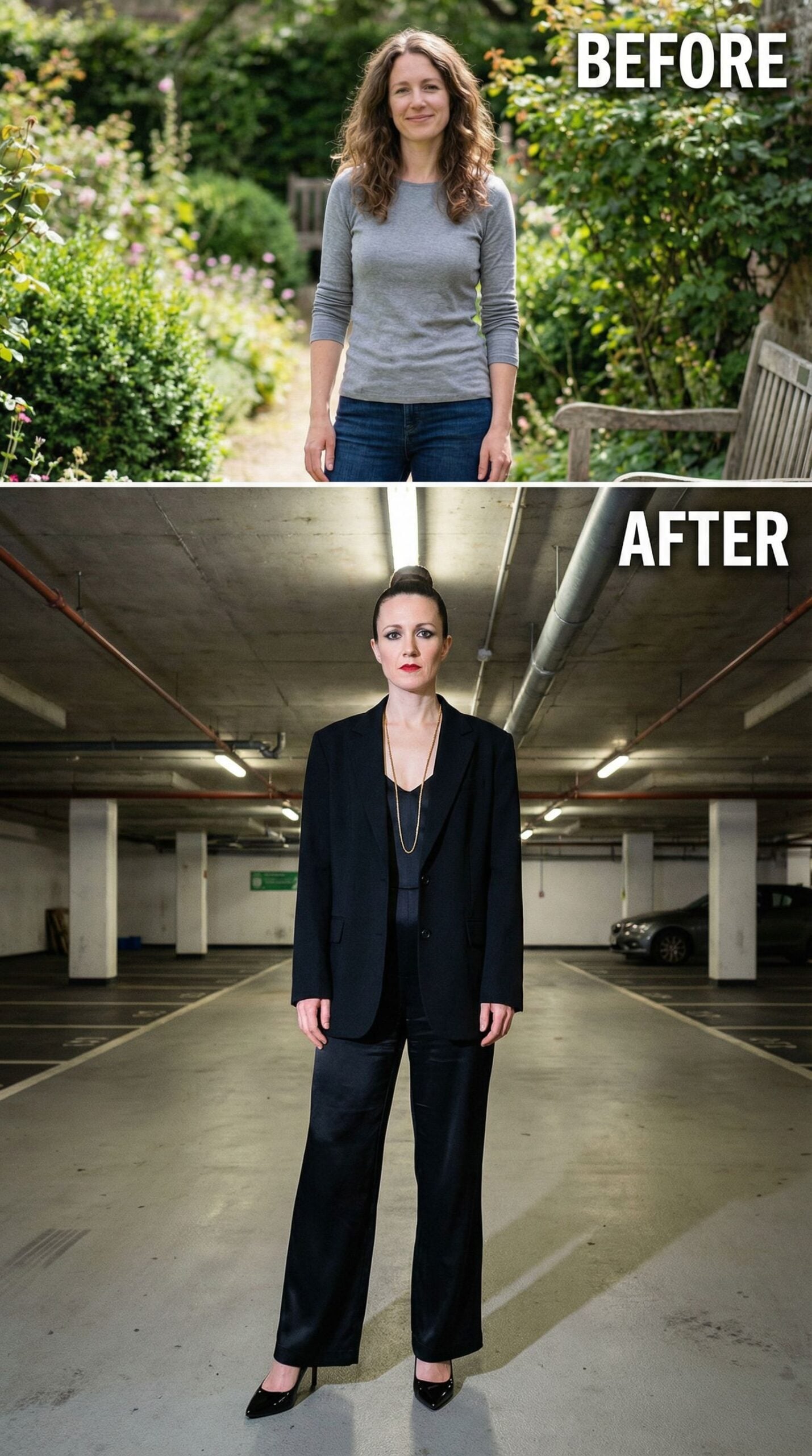 Slicked-Back Hair and Charcoal Suiting Replace Garden Softness