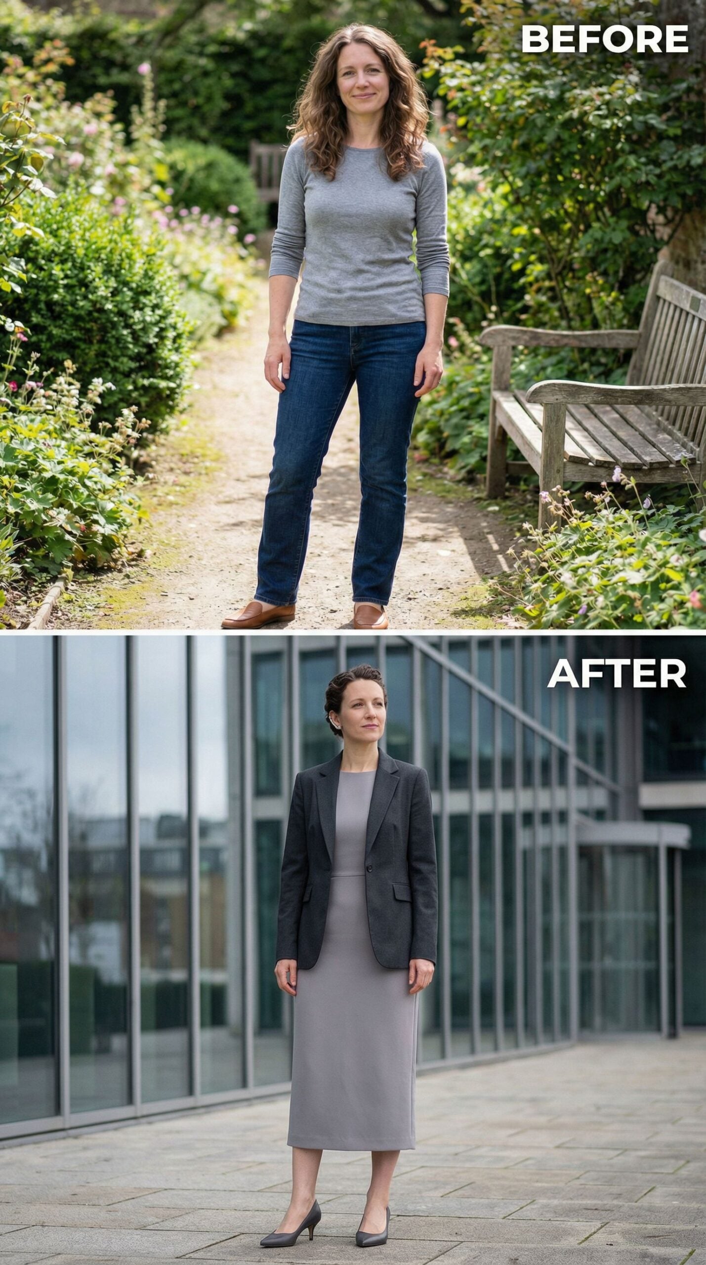 From Garden Casual to Corporate Authority in Two Wardrobe Choices