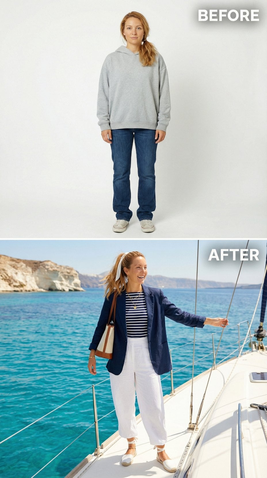 Gray Fleece and Stadium Jeans Give Way to Navy Blazer and Nautical Stripe
