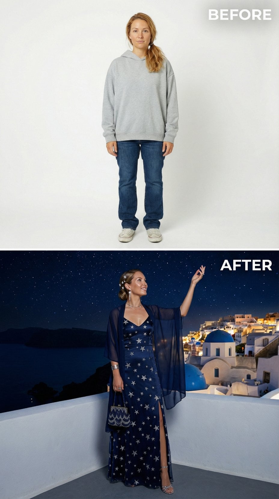 Oversized Gray Cotton Erased by Navy Star-Print Slip and Chiffon Wrap