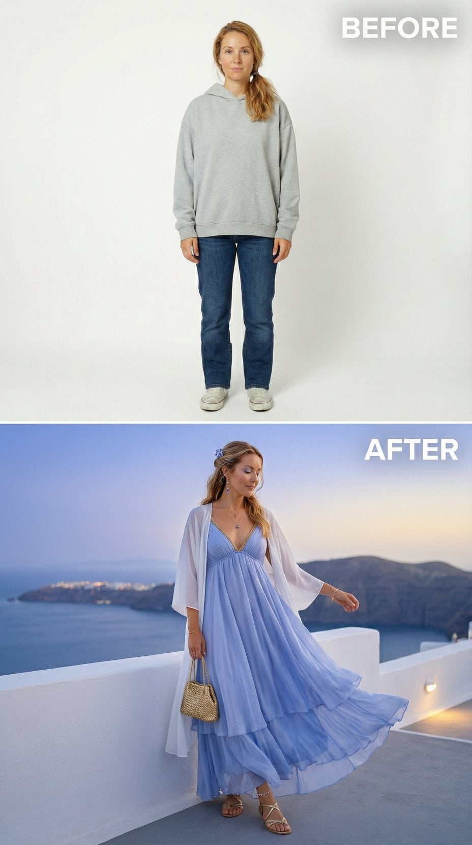 Basic Athleisure Gets Swept Away by Periwinkle Chiffon Romance