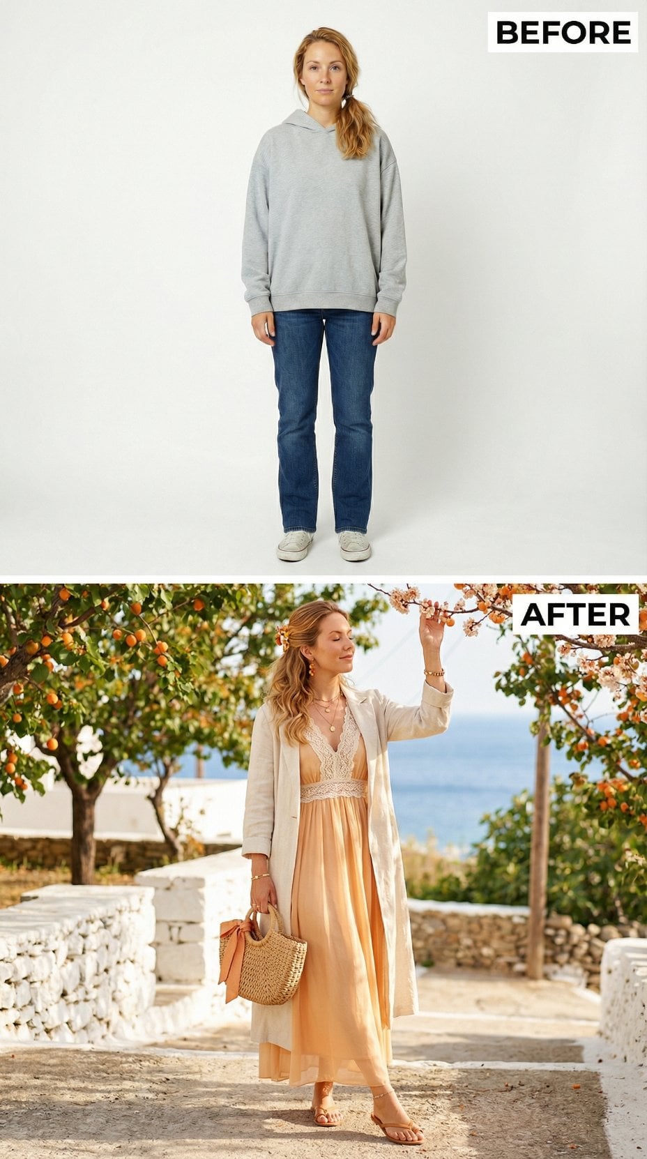 Butter-Soft Linen Duster Over Peach Silk Creates Mediterranean Magic