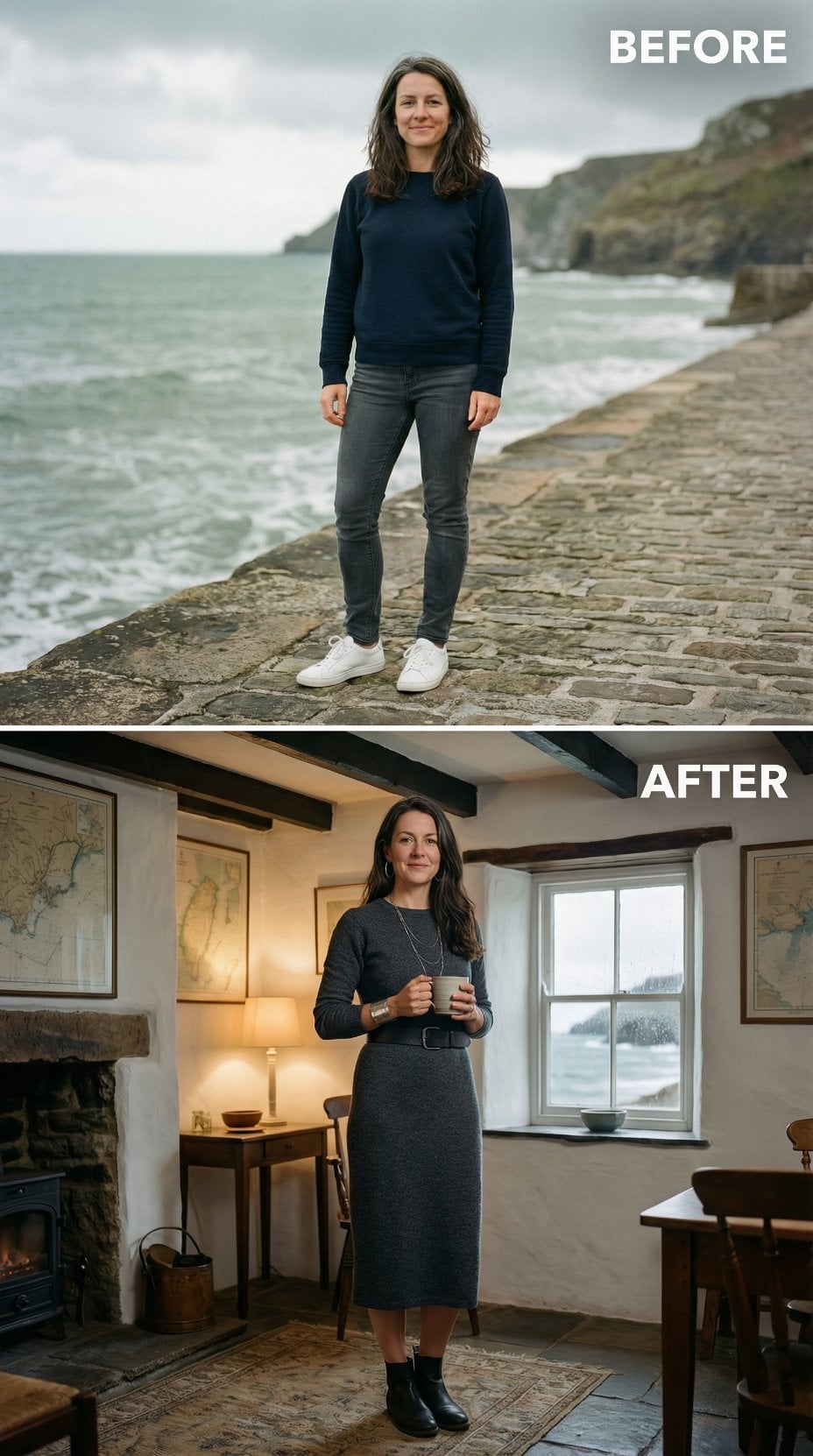 Seaside Sweatshirt to Knit Midi and Black Ankle Boots Inside Stone Cottages
