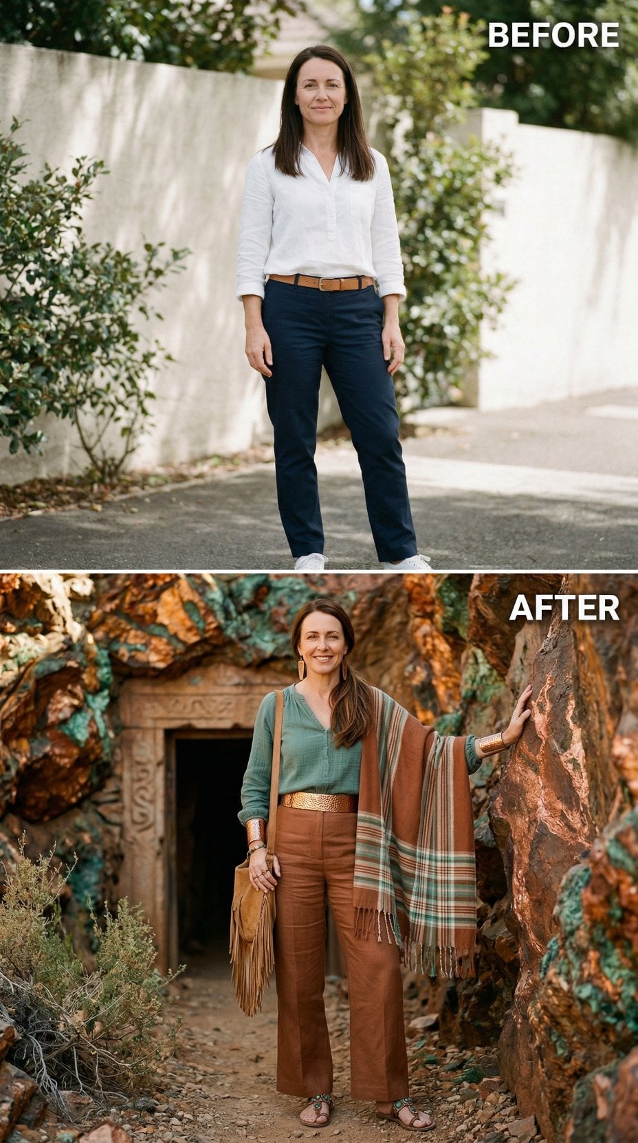 White Button-Down Basics Blooming Into Sage Bohemian Drama