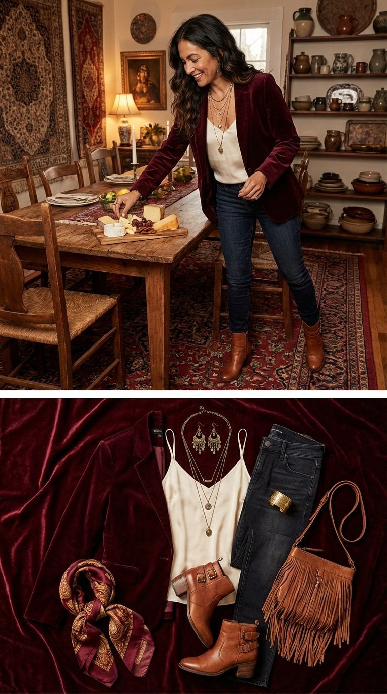 Bohemian Luxe in Burgundy Velvet and Antique Gold