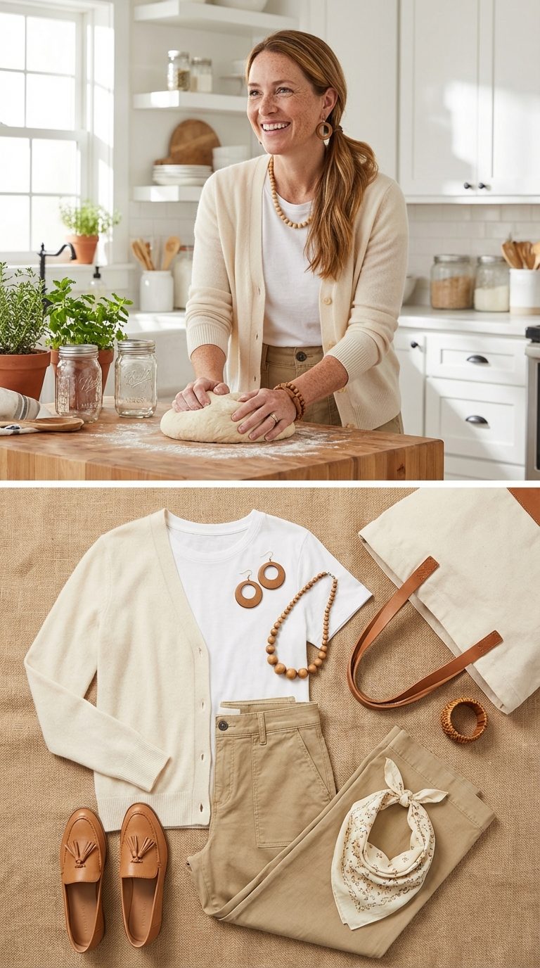 Modern Farmhouse in Cream Cashmere and Warm Wood Tones