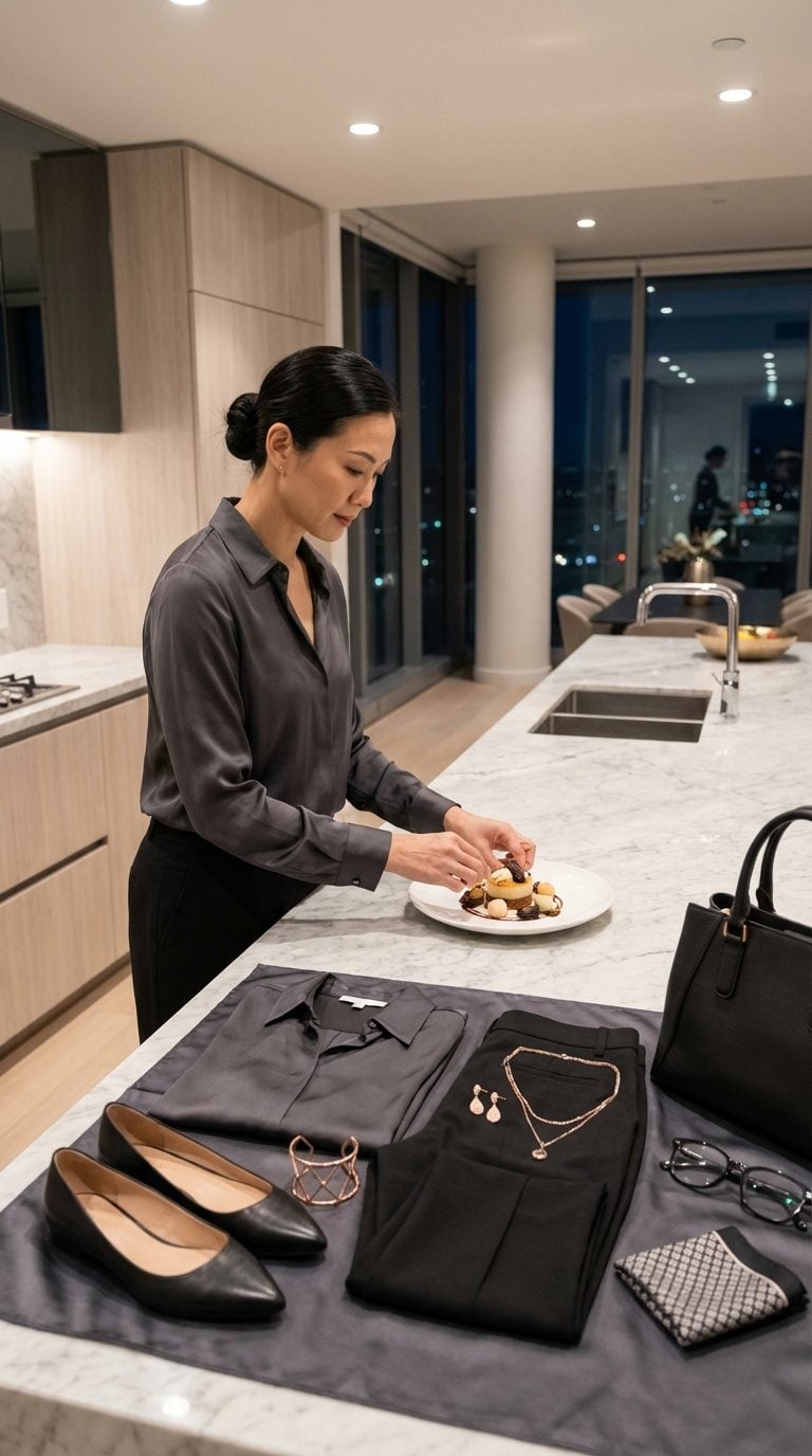 Urban Sophisticate in Charcoal Silk and Rose Gold