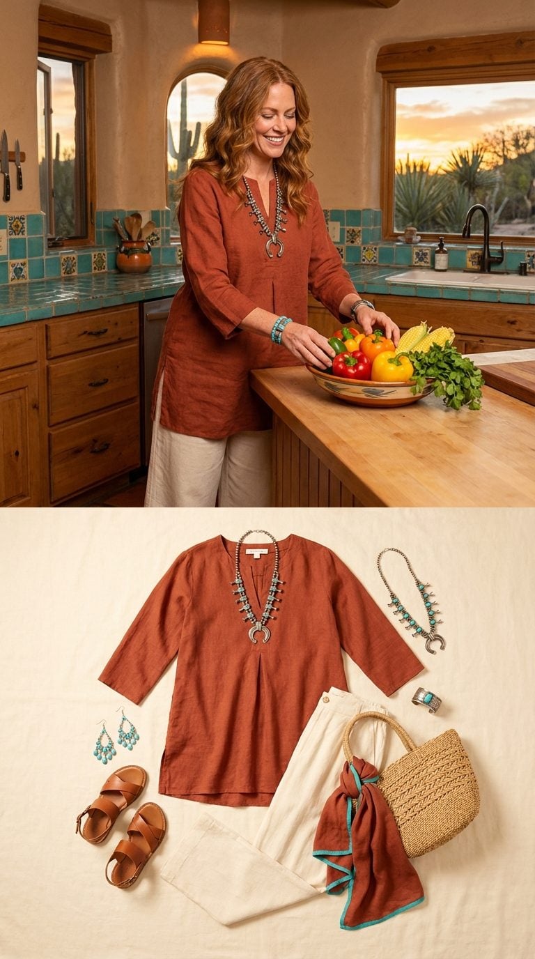 Desert Sunset in Rust Linen and Turquoise Accents