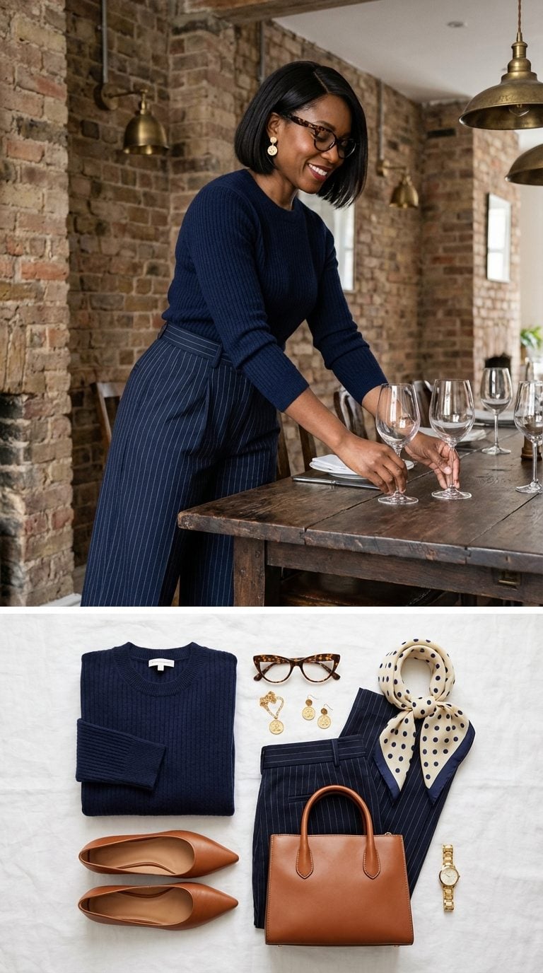 Parisian Bistro Chic in Navy Cashmere and Tortoiseshell