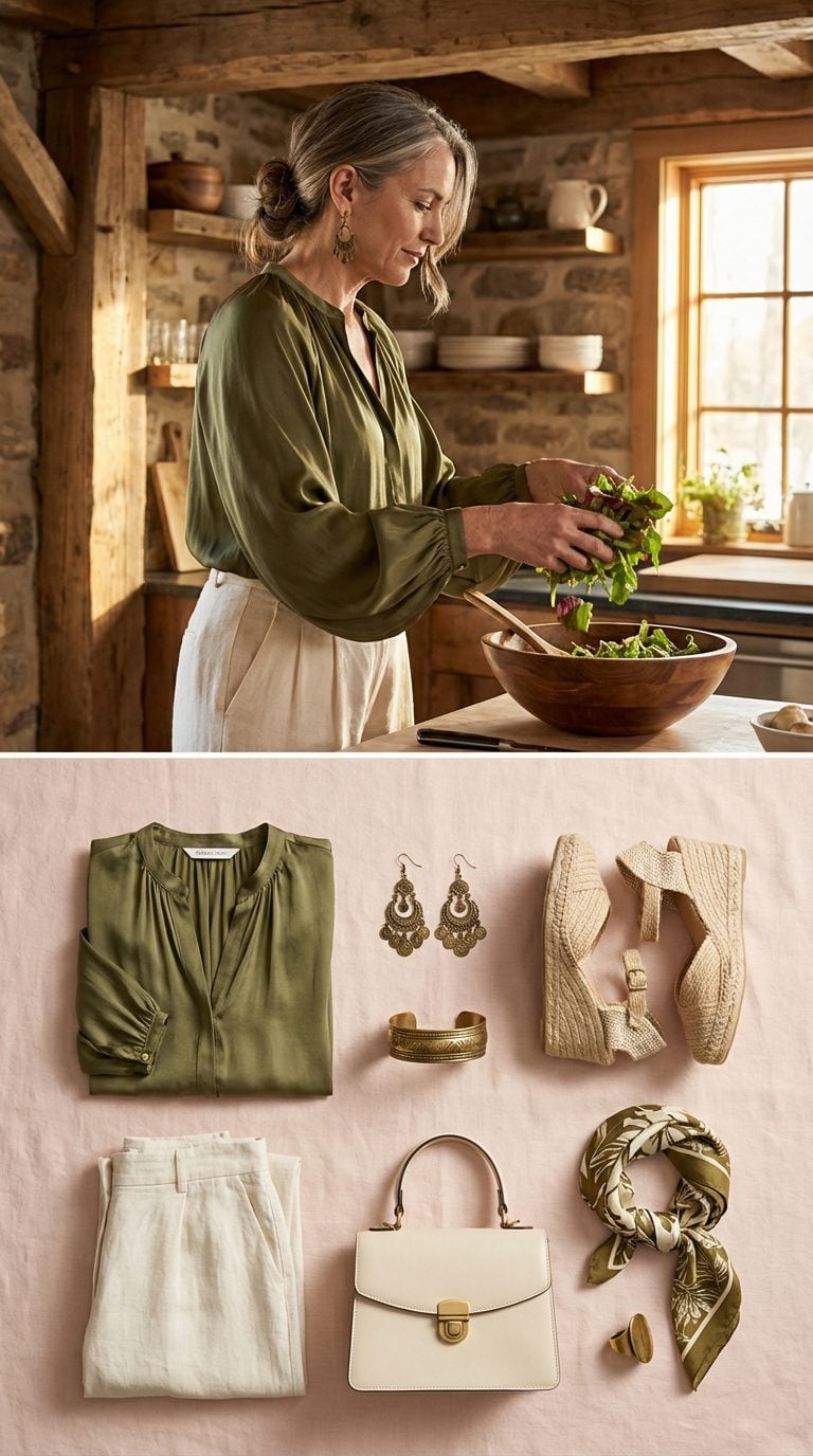 Tuscan Villa Dreams in Olive Silk and Antique Brass