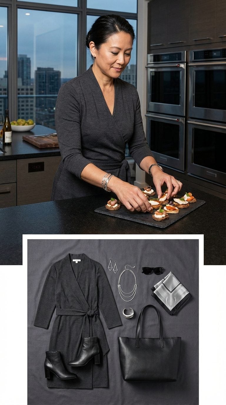 Manhattan Penthouse Power in Charcoal Jersey and Silver