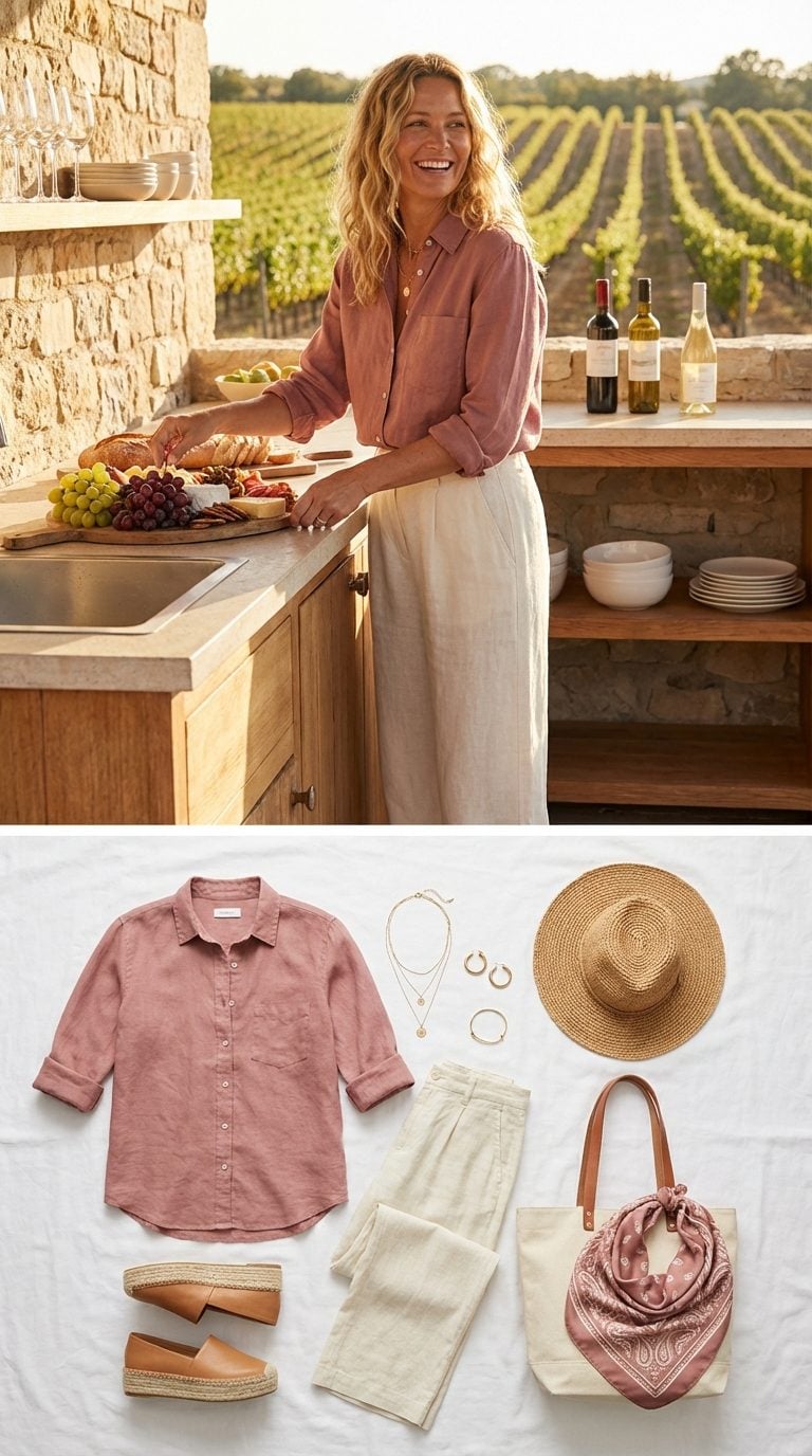 California Wine Country in Dusty Rose Linen and Gold