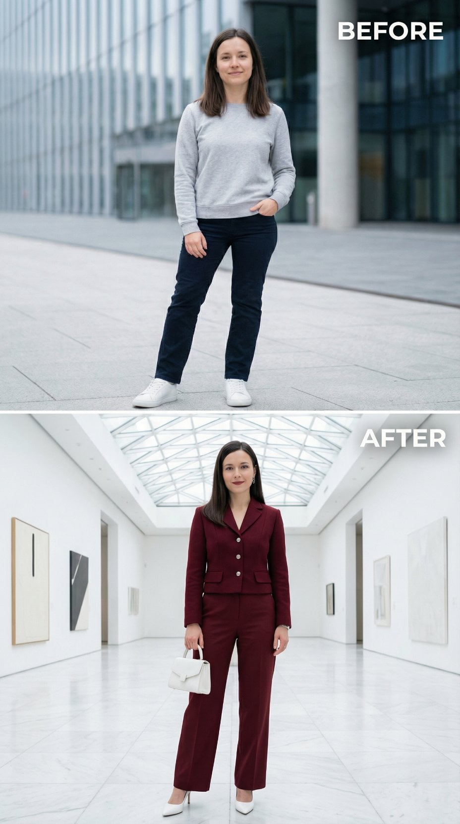 Burgundy Power Suit and White Structured Bag Rewrite the Rules