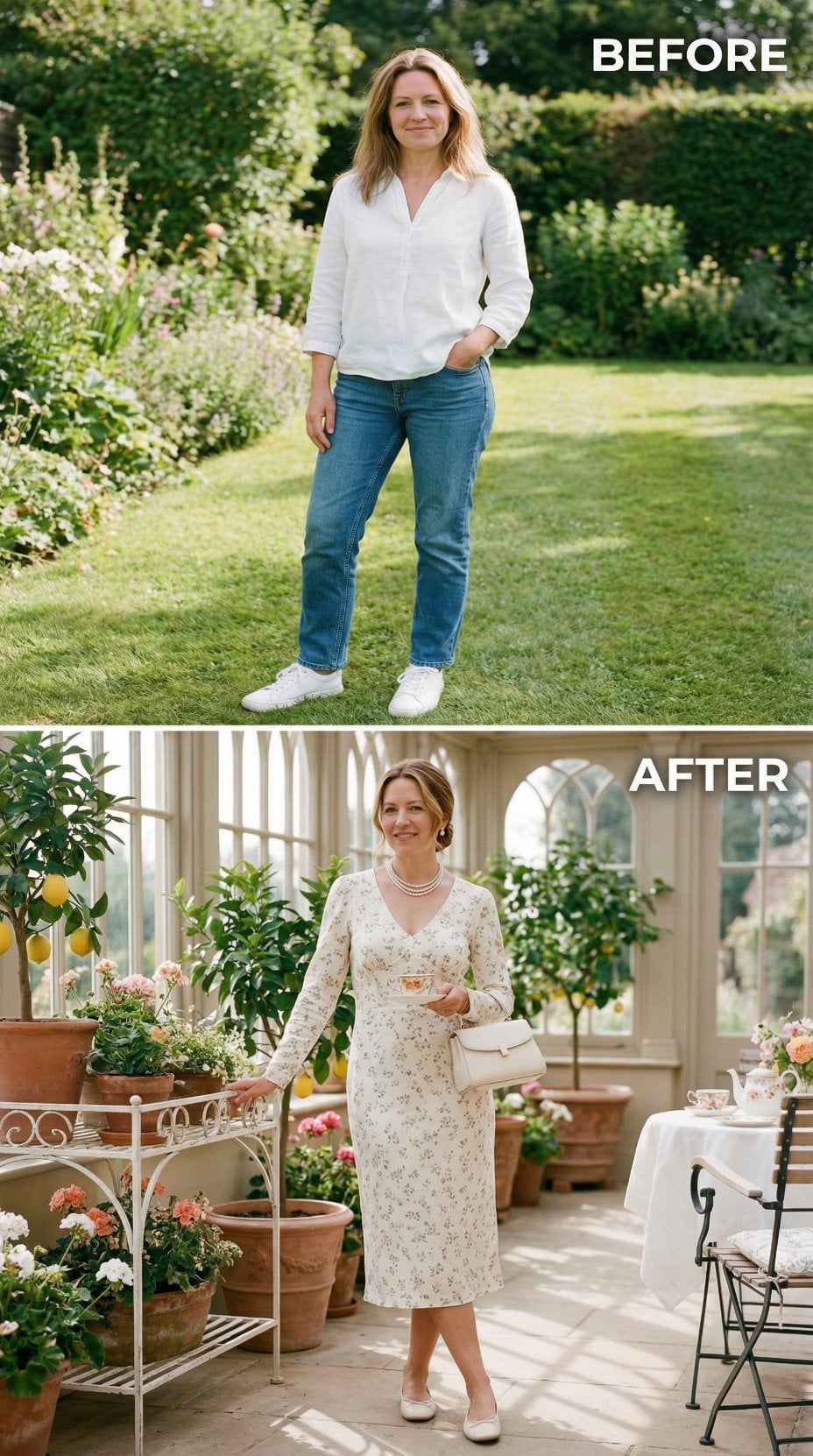 Cream Floral Midi With Pearl Choker Channels Conservatory Tea Service