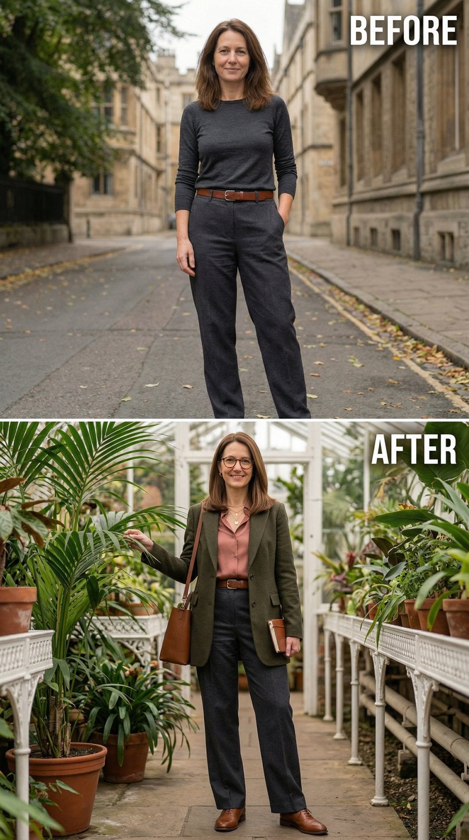 Slate Jersey and Urban Stone Swept Aside by Olive Blazer, Blush Silk, and Greenhouse Light