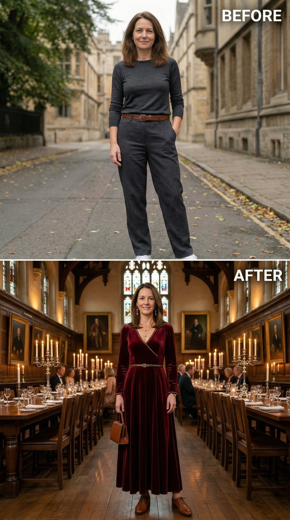 Charcoal Jersey and Pavement Replaced by Garnet Velvet Empire Gown