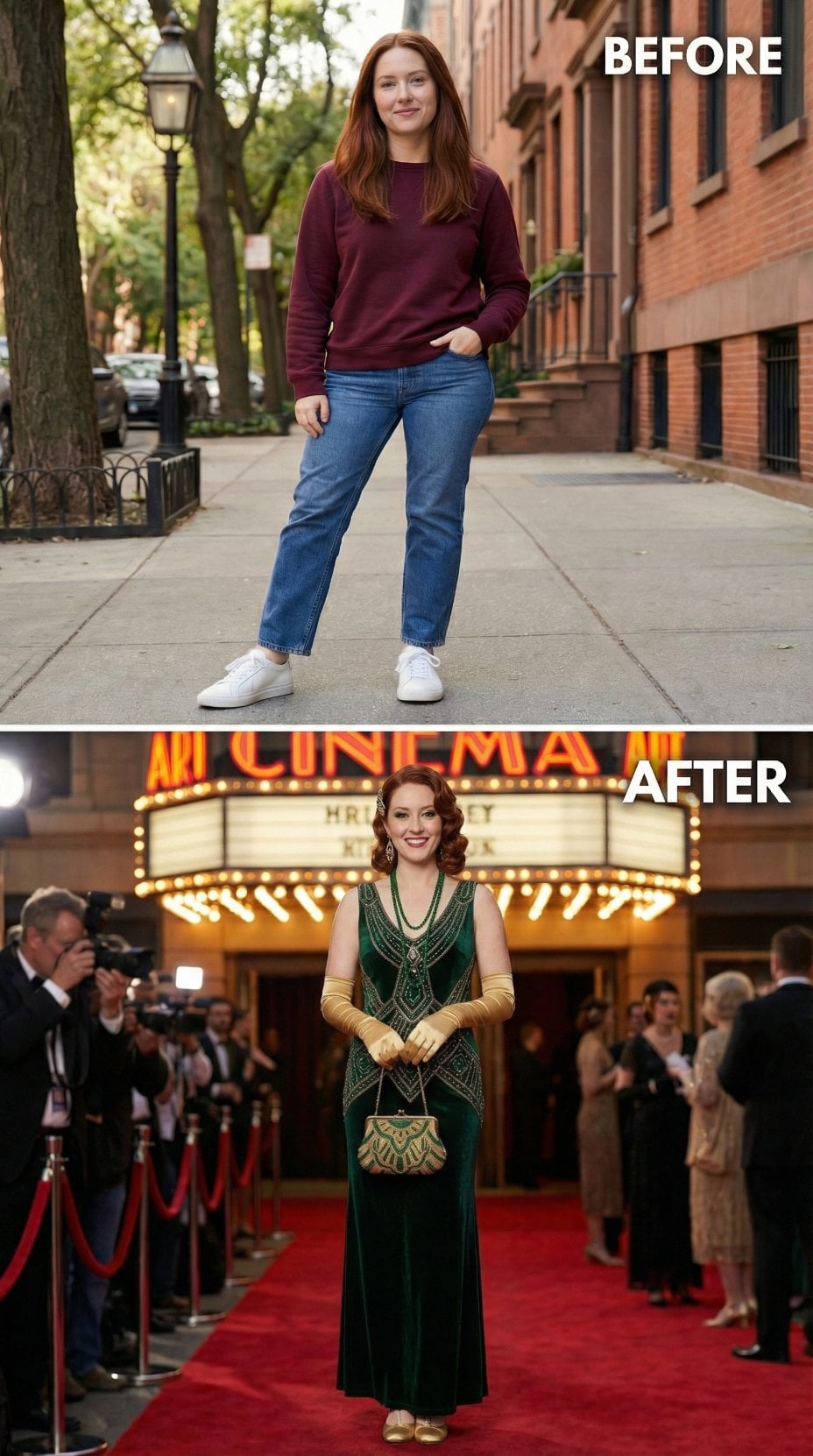 Street Corner Maroon Jersey Vanishes Behind Cinema Marquee Emerald