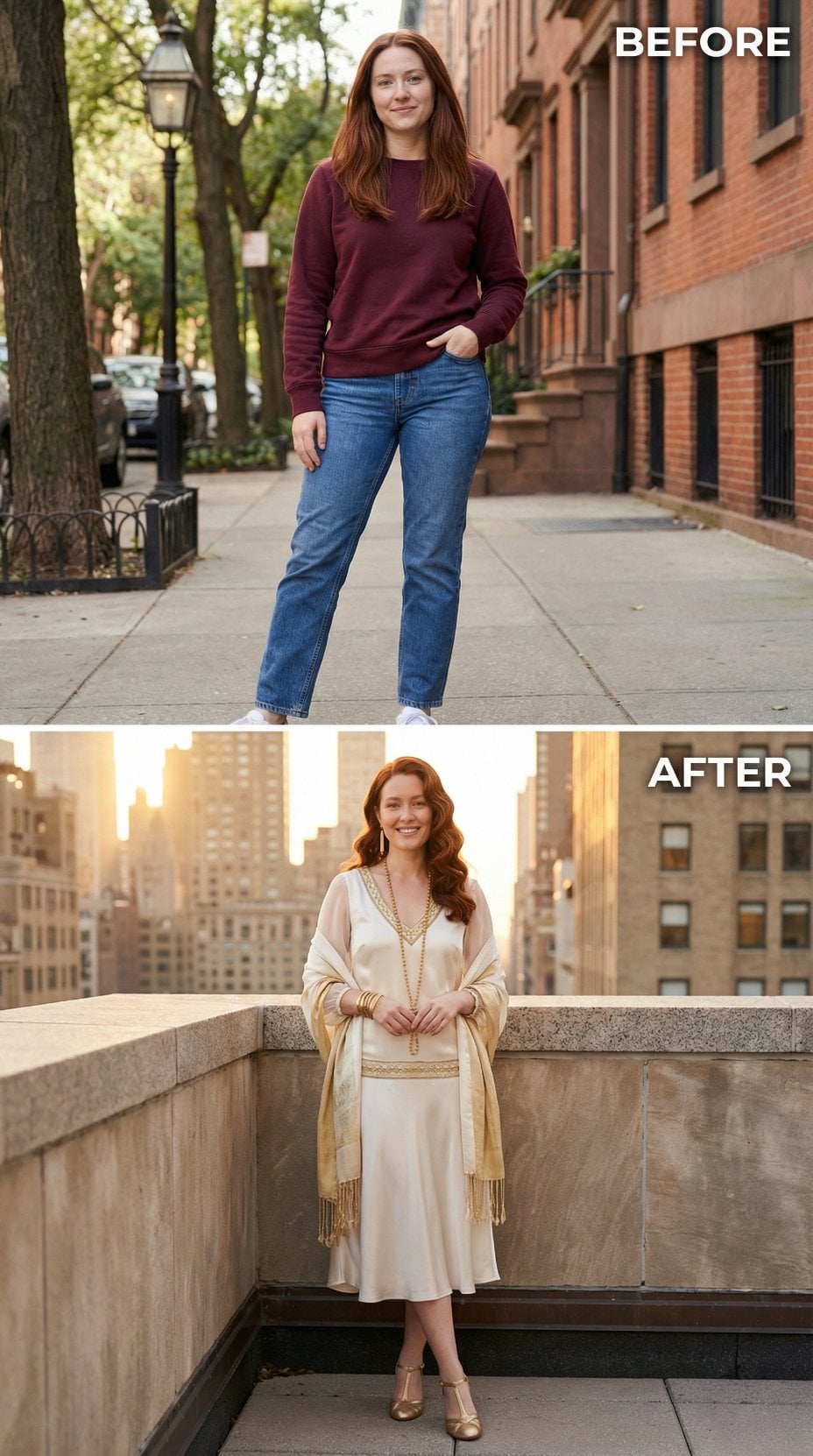 Rooftop Terrace Pearl Shawl and Gold Bangles Replace Burgundy Cotton