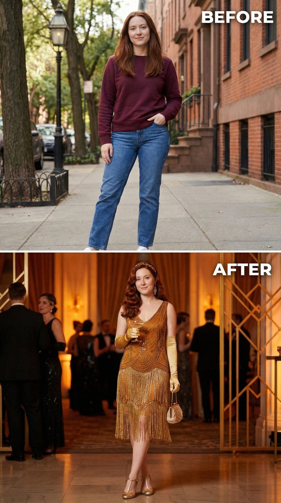 Everyday Maroon Cotton and Blue Denim Exit for Gold Beaded Fringe