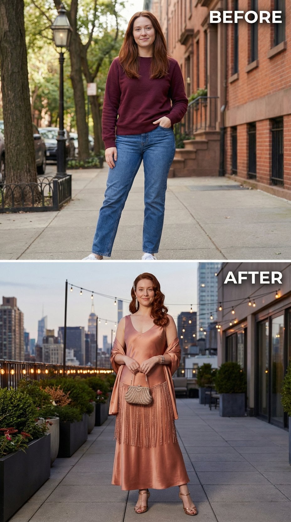 Casual Maroon Fleece and Raw Hem Denim Swept Away by Rooftop Bronze Silk