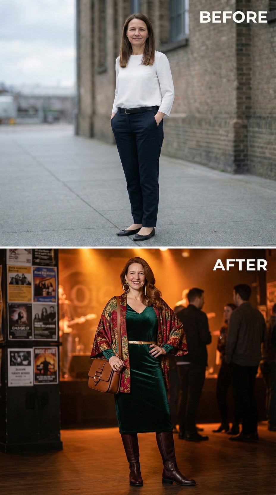 Office Neutral to Velvet Drama with a Floral Kimono Layer