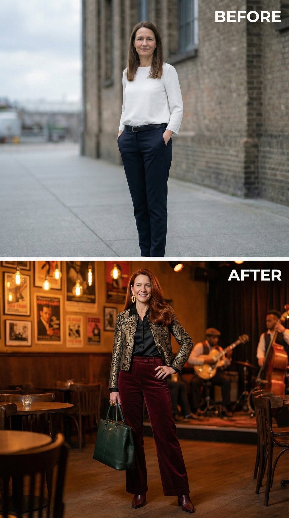 Corporate Whites Meet Ornate Brocade in a Jazz-Club Setting