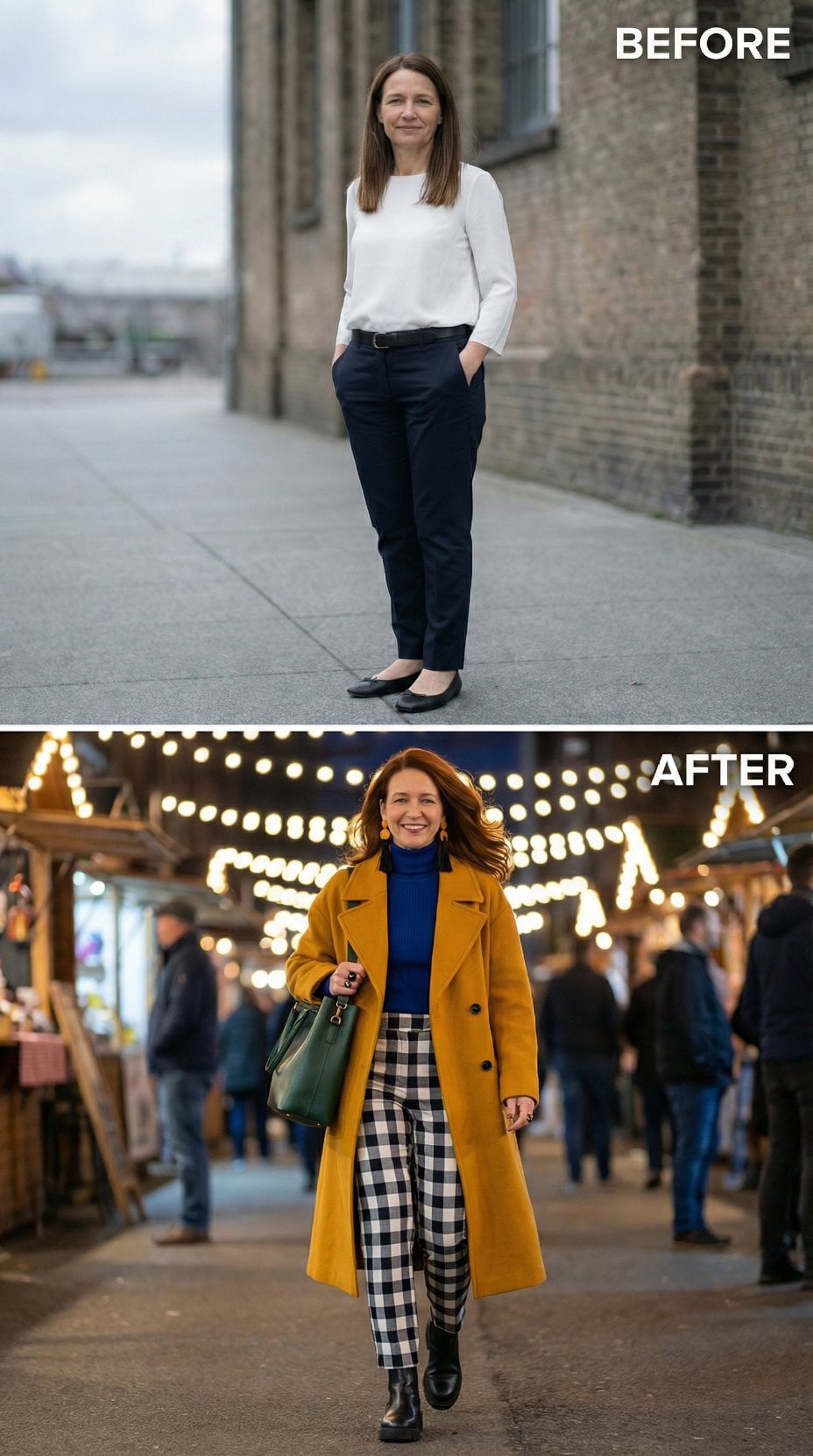 Slate Trousers Meet Mustard Peacoat and Buffalo Check After Dark