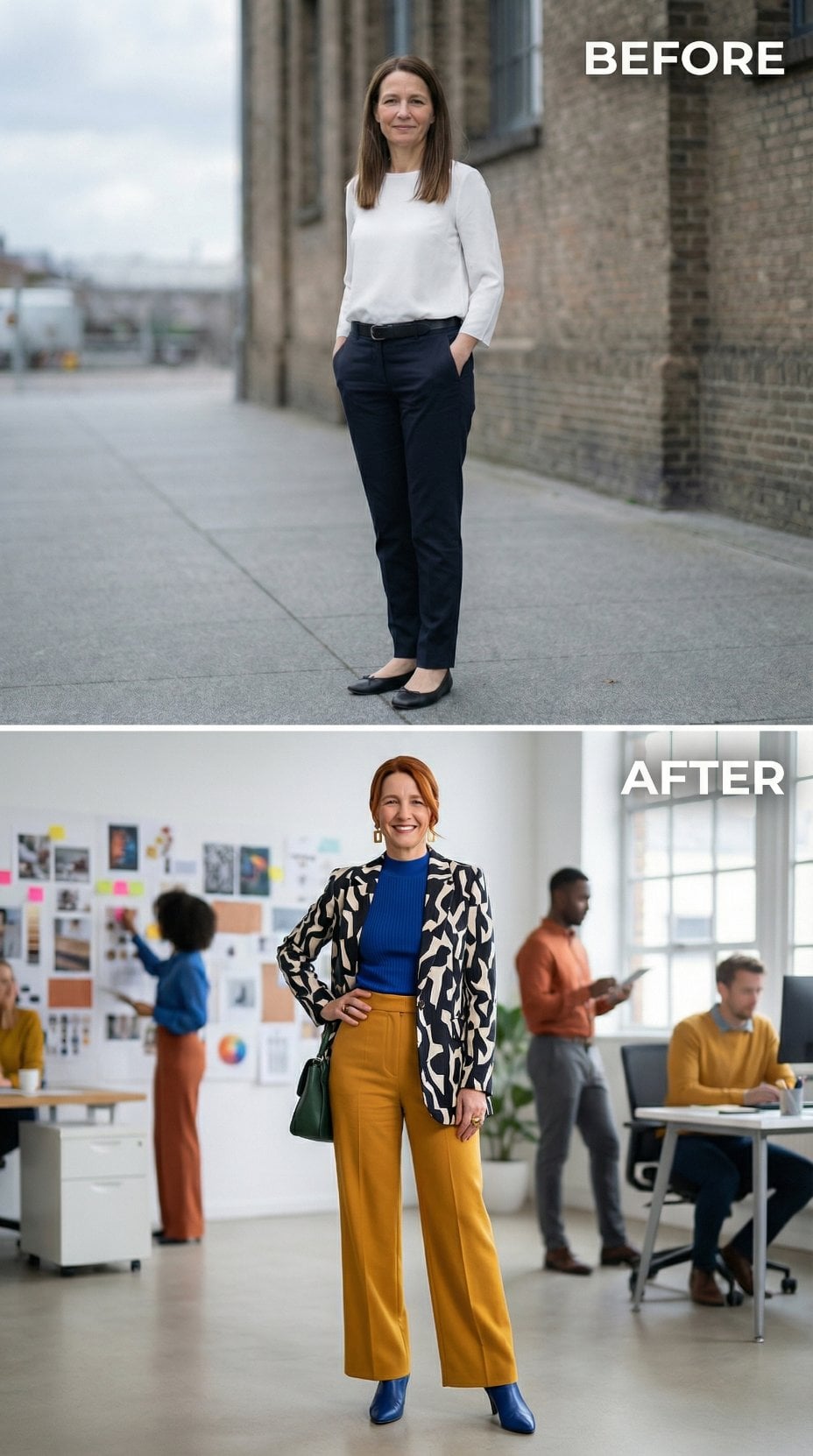 Charcoal Flats to Mustard Wide-Legs and Bold Abstract Blazer at the Studio