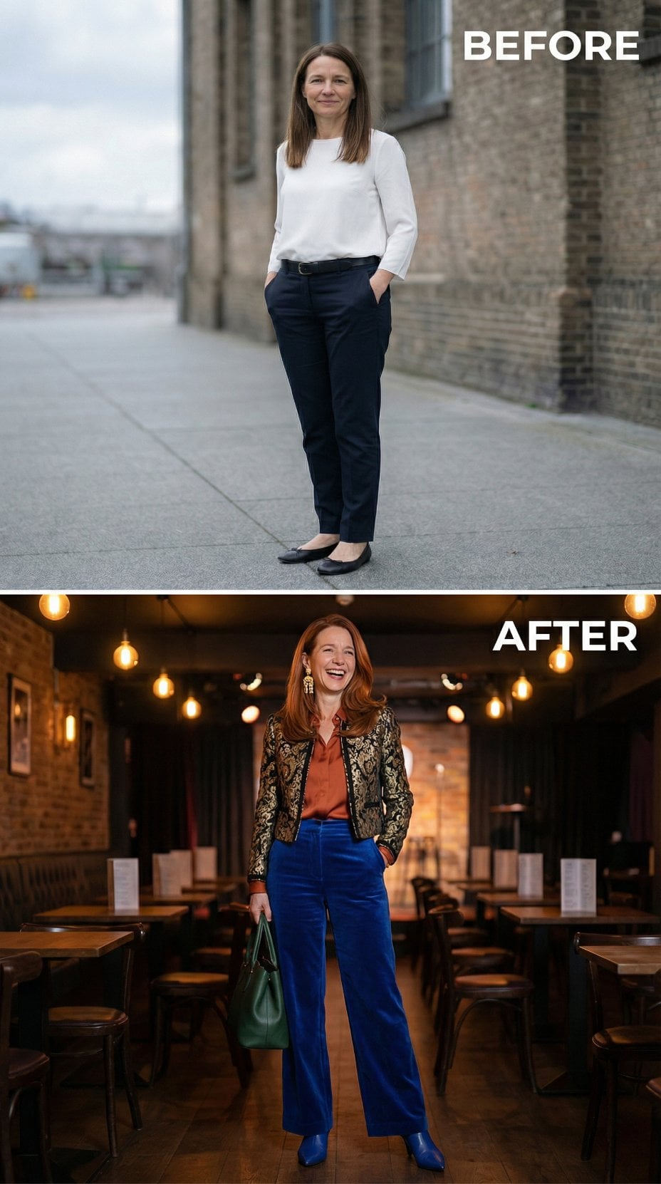 Corporate Slate to Brocade Bomber, Rust Silk and Cobalt Cord