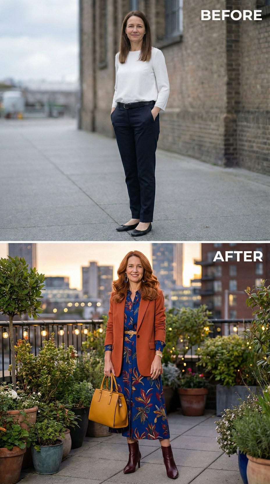 Midnight Maximalist Reset: Burnt Orange Coat Over Bird-Print Midi