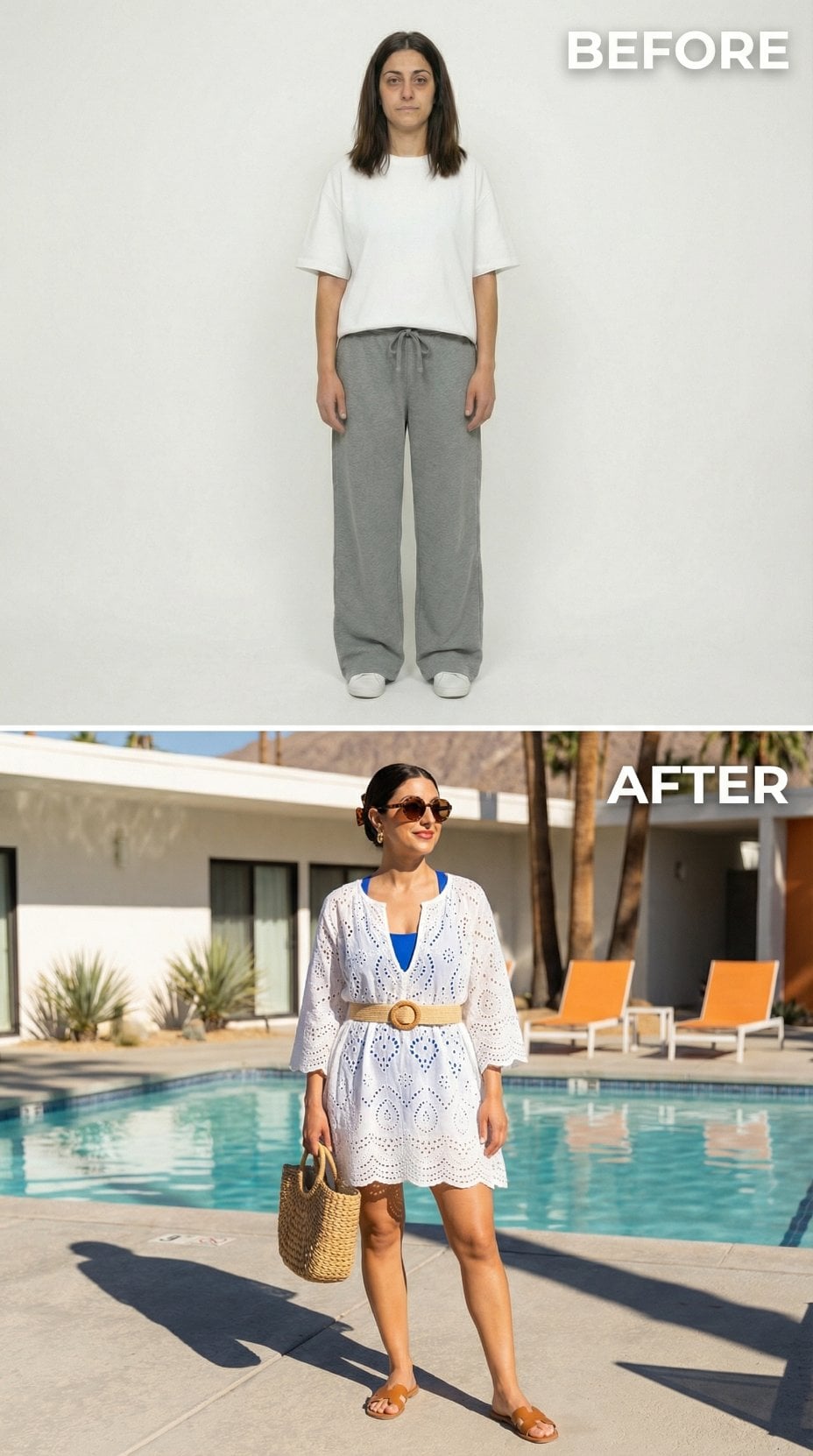White Eyelet Cover-Up With Tan Belt Steals the Poolside Scene