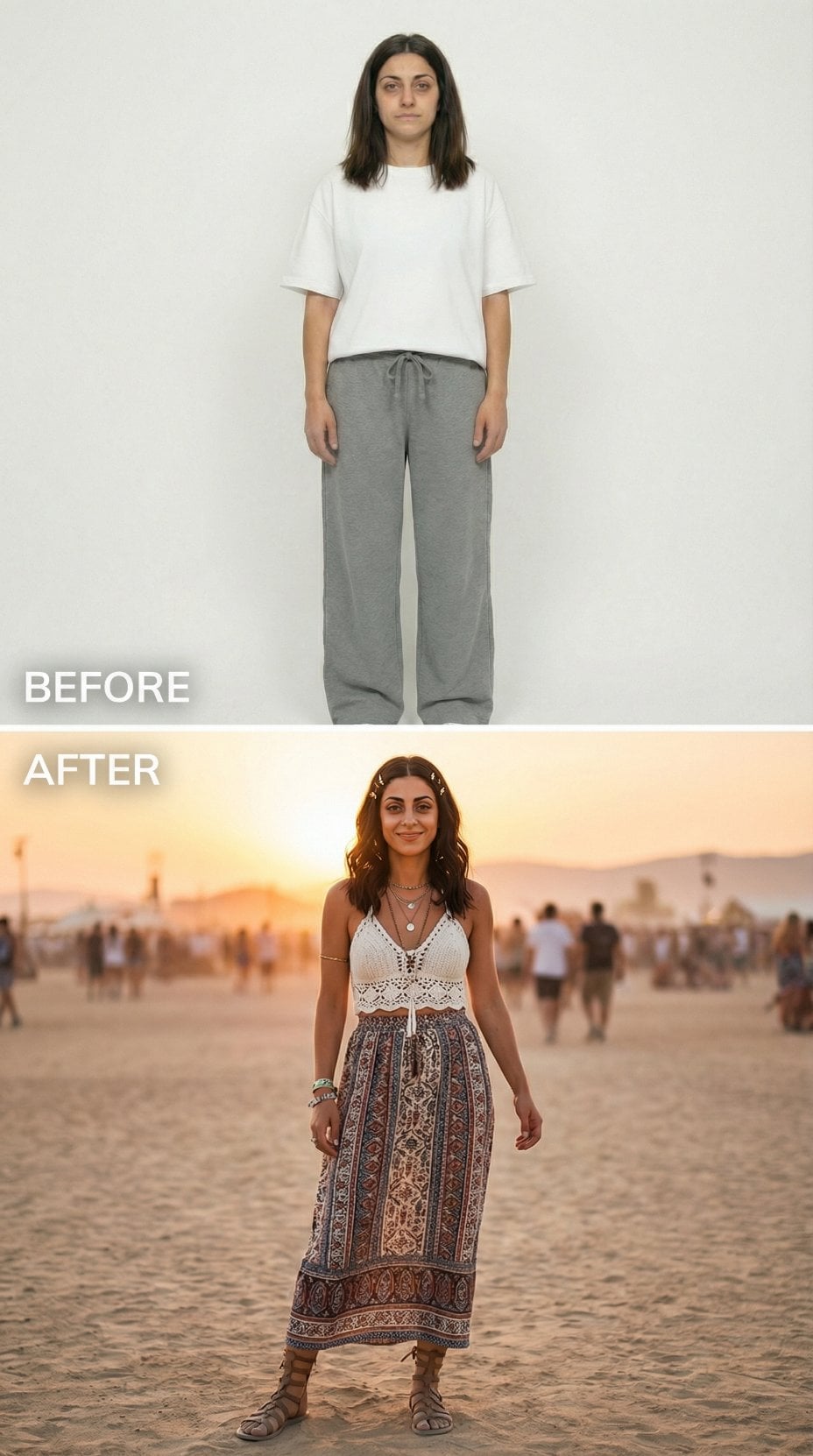 Crochet Halter and Bohemian Maxi Skirt Capture Sunset Festival Energy