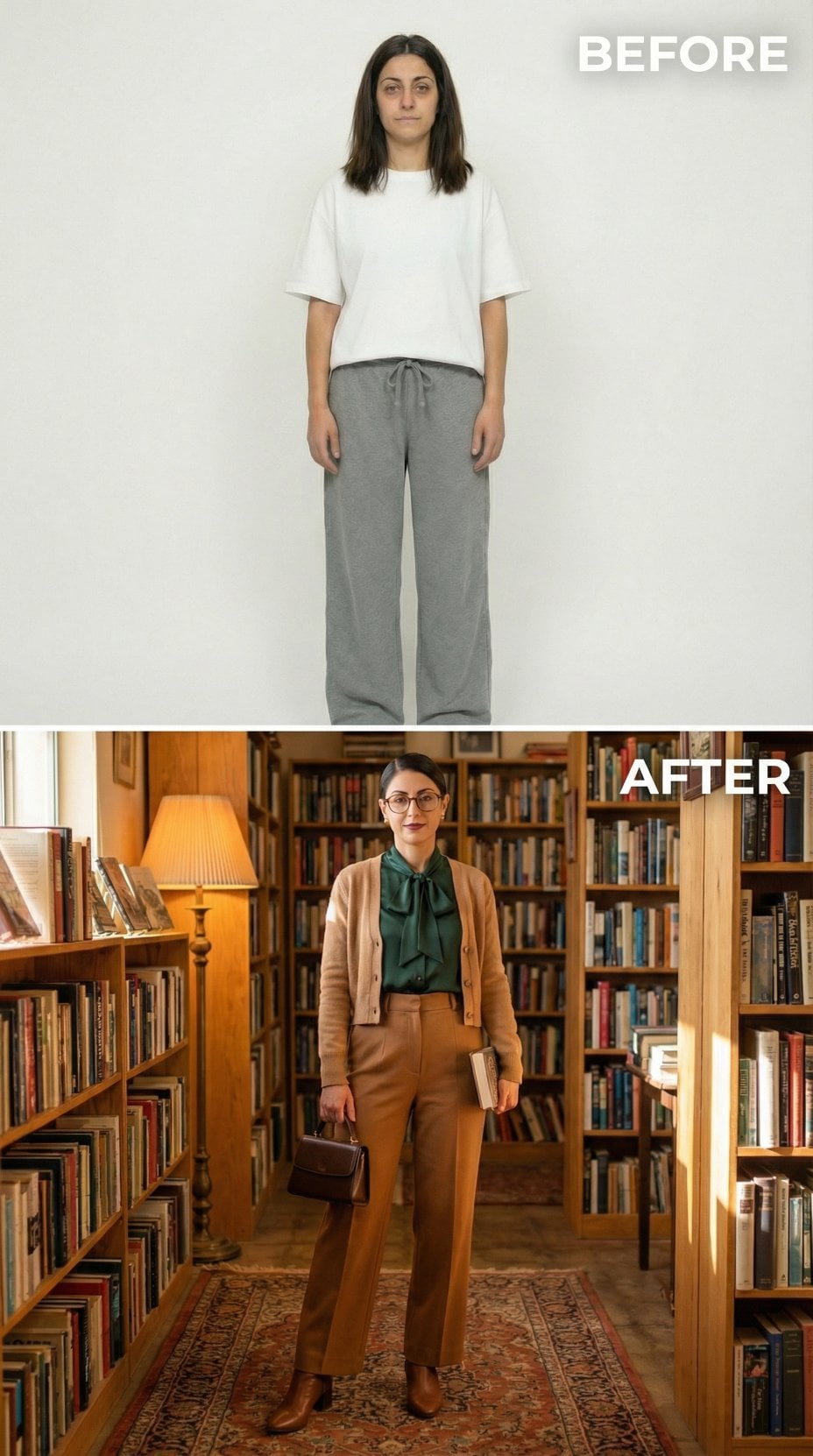 Emerald Pussy-Bow Blouse and Tan Cardigan Build Academic Charm