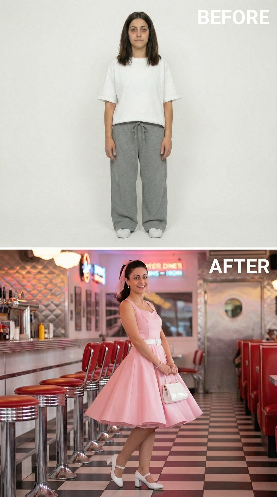 Pink Fit-and-Flare Dress with White Belt Brings the Soda Shop Home
