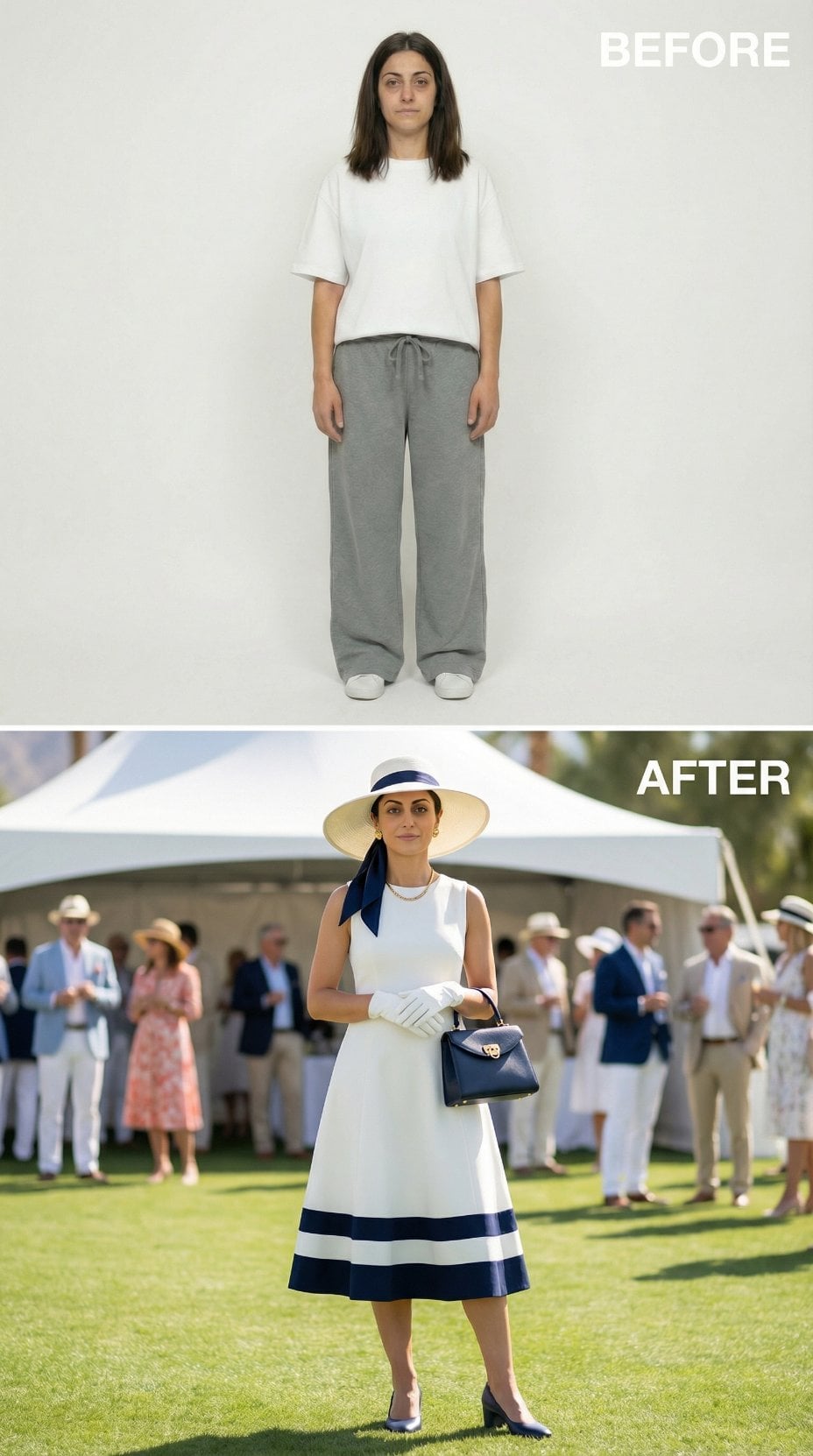 Baggy Basics Become Nautical Navy and Ivory at an Outdoor Polo Match