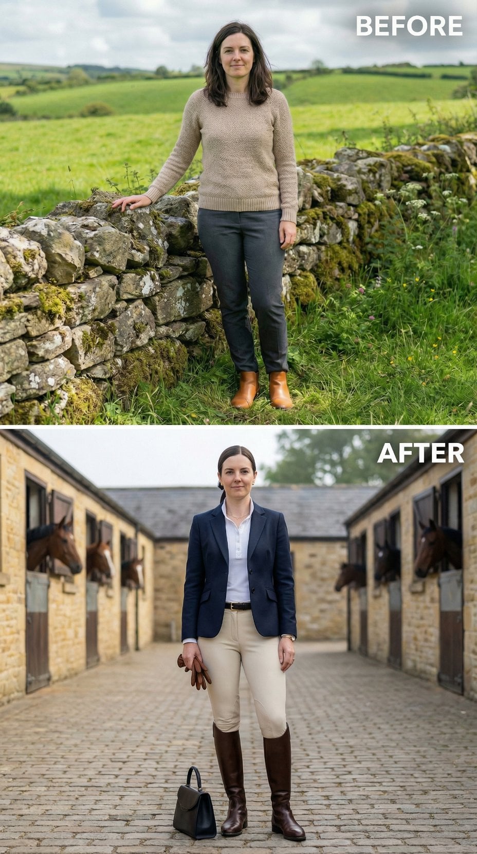 Casual Countryside to Tailored Stable Yard in Navy Blazer and Tall Boots