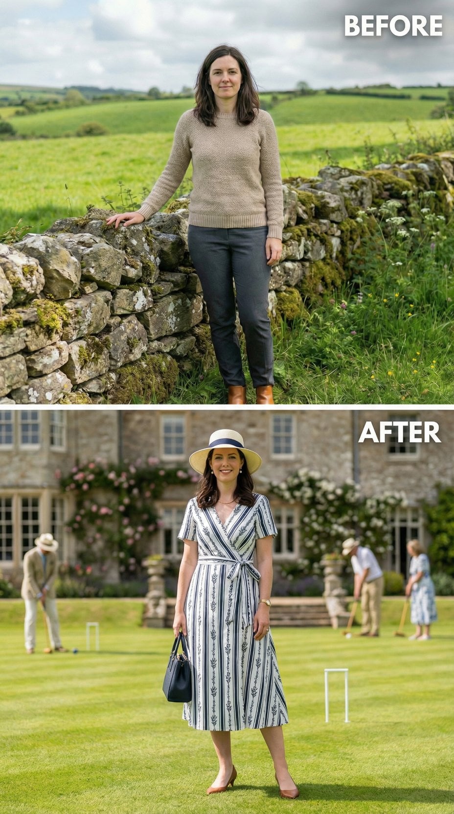 Stone Wall Simplicity to Croquet Lawn Elegance in Striped Wrap