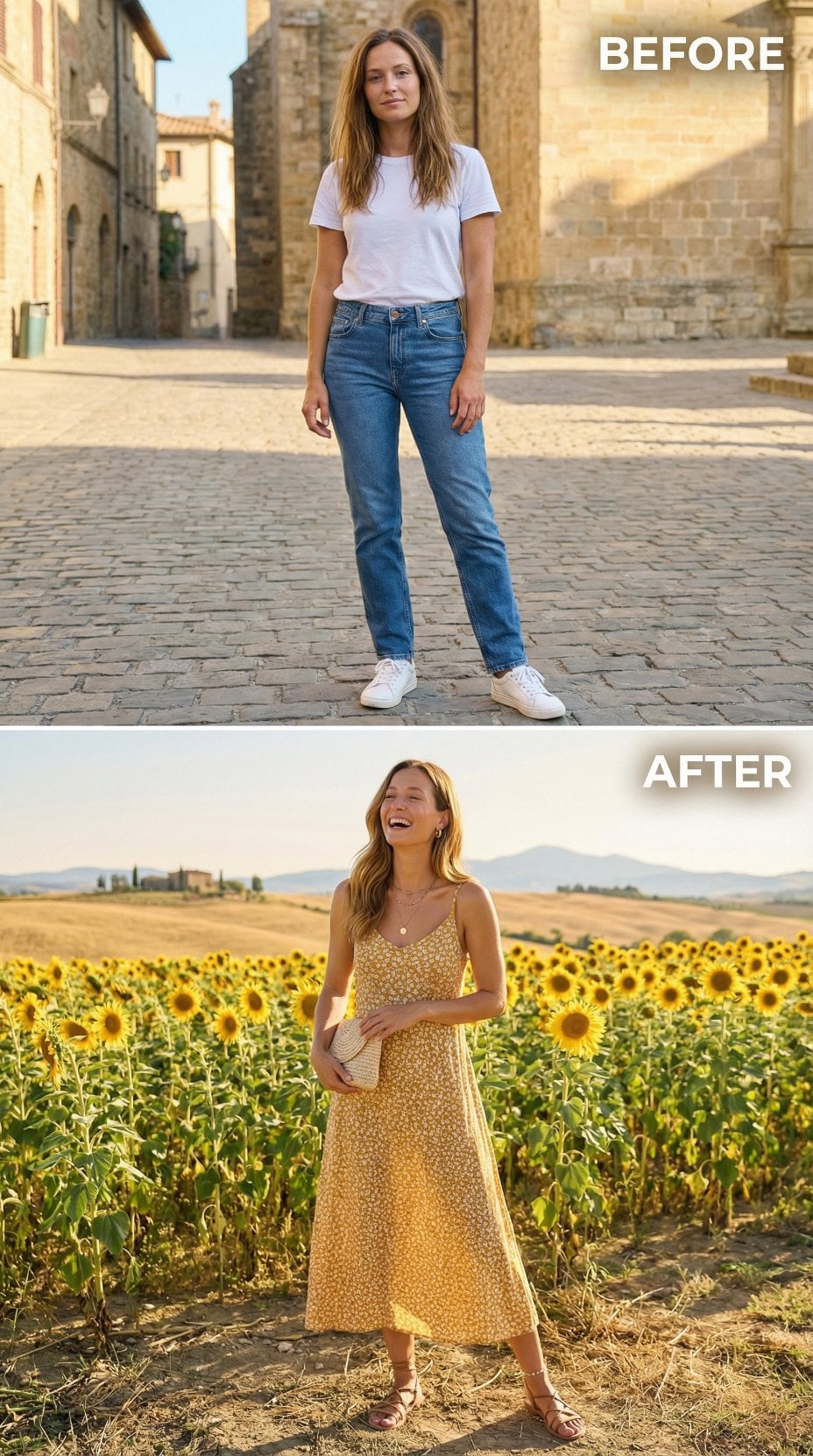 Casual Basics Shift to Yellow Floral Midi and Sunflower Fields